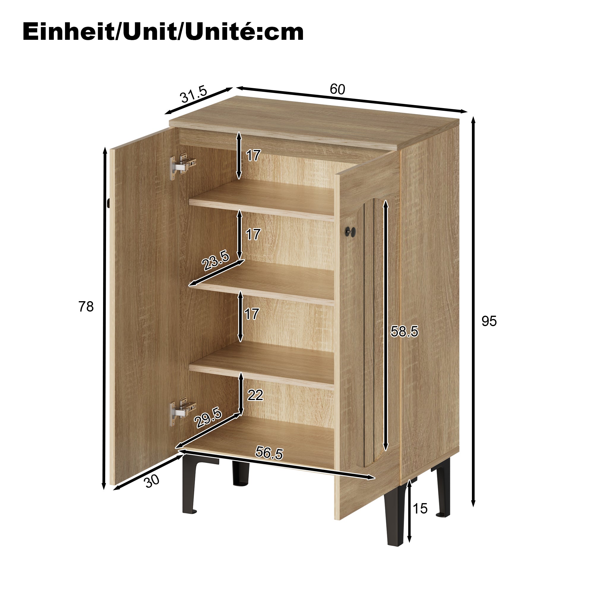 Modern Shoe Cabinet, Double Doors, Large Storage, Multi-Tiered Shelves, Wood Color