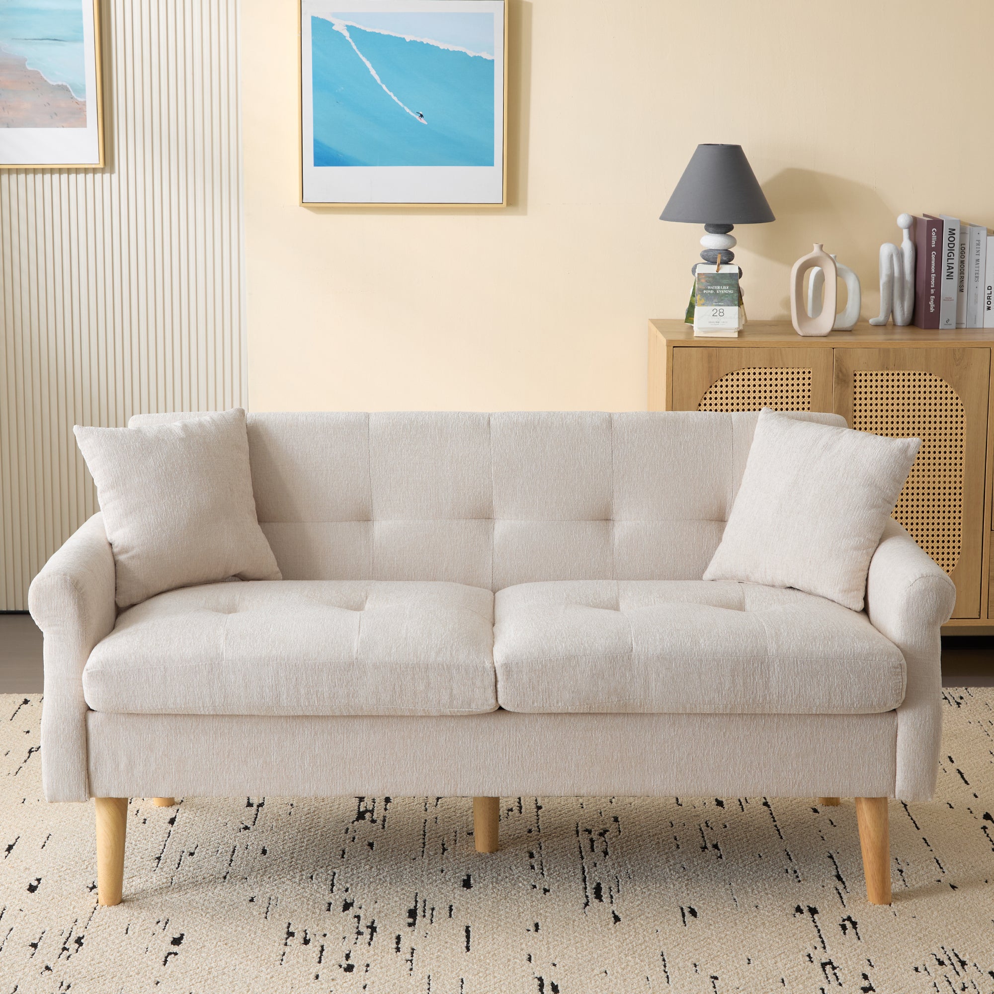 Modern Sofa, Upholstered Double Sofa with Thick Cushions, Chenille Fabric