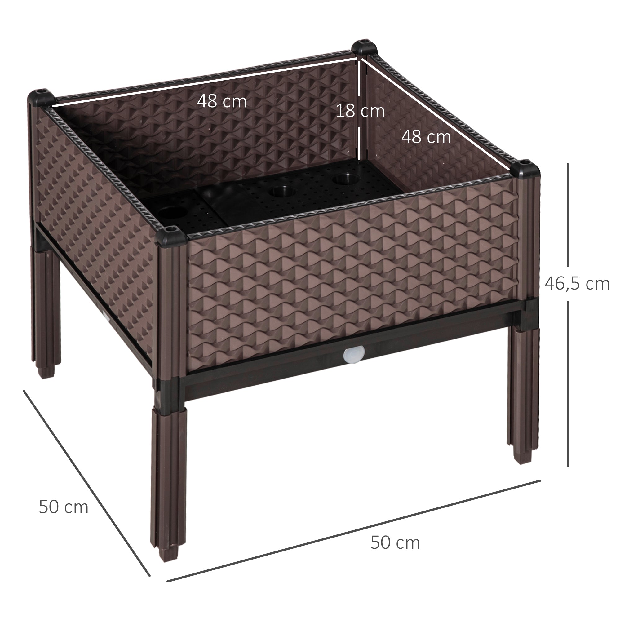 Garden Raised Bed Set of 2, Elevated Planter Box with Self-Watering, 50cm x 50cm x 46.5cm, Plastic