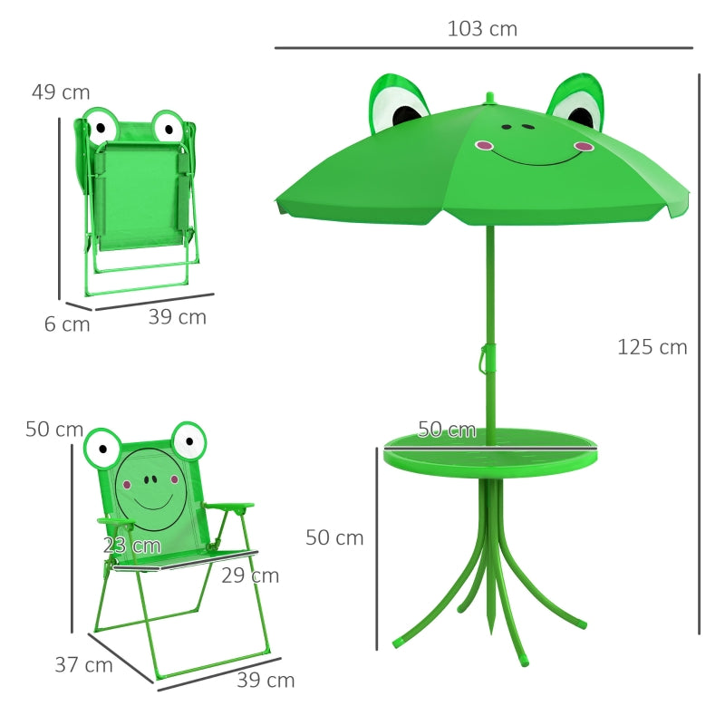 Kids Folding Picnic Table Chair Set with Parasol, Green