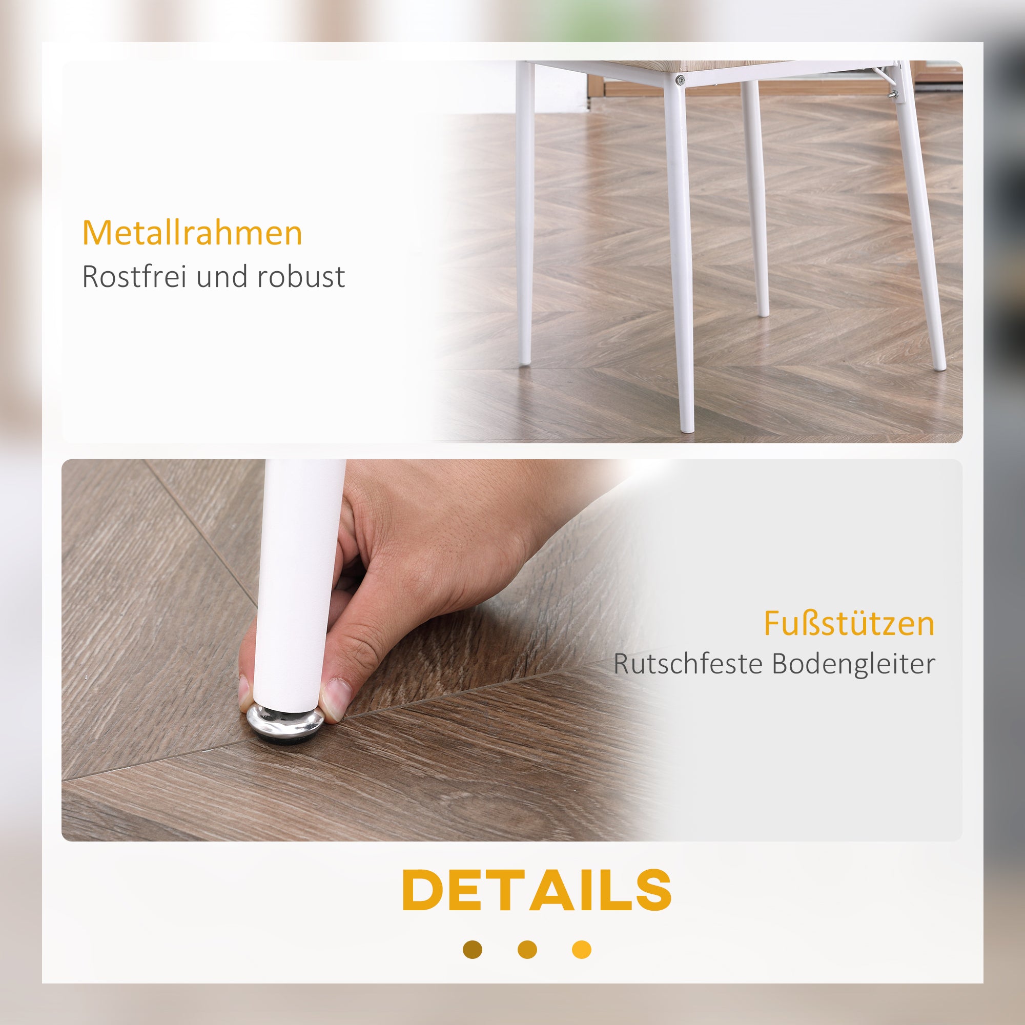 Dining Set 3-Piece 1 Table 2 Chairs MDF Metal Natural Wood Grain/White