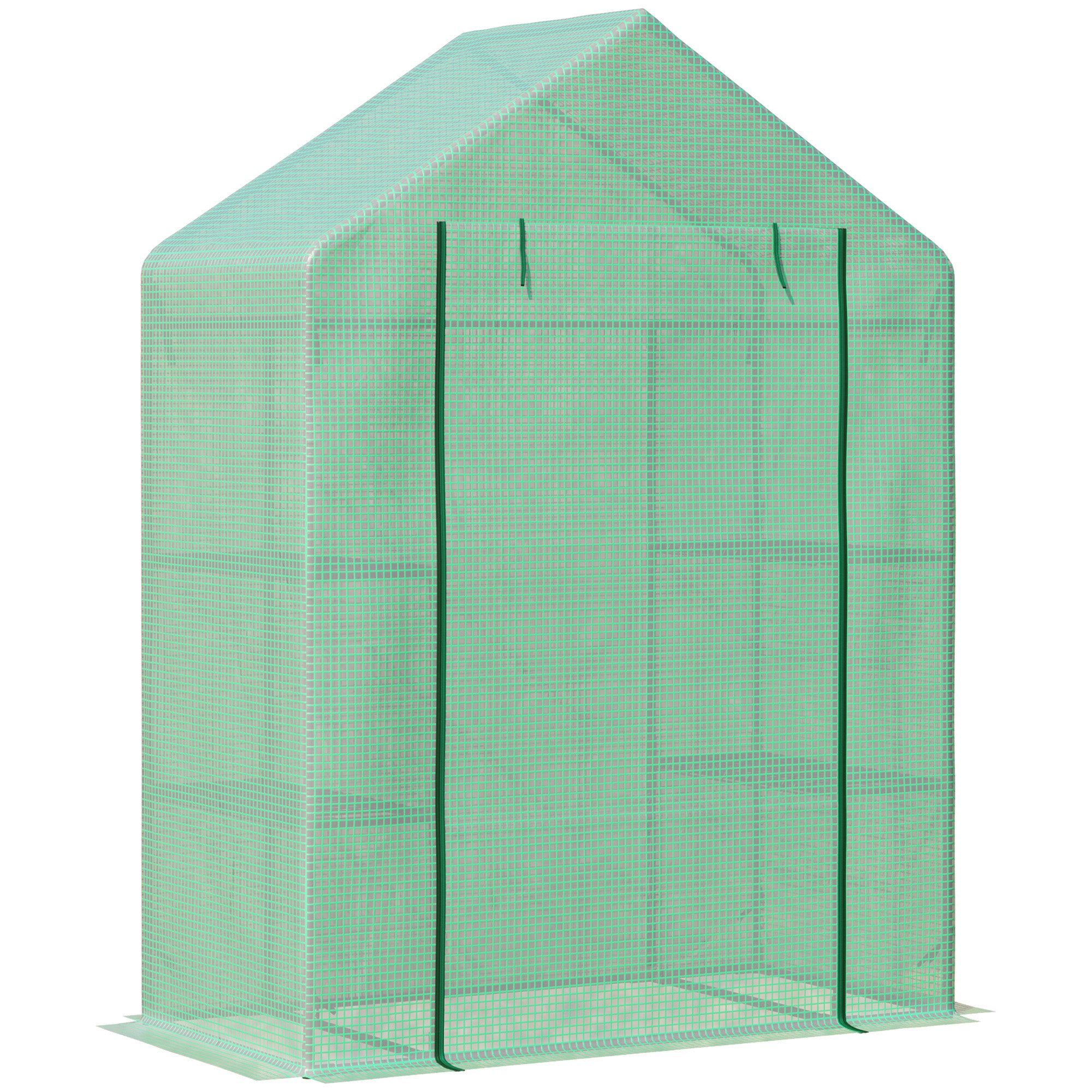 Portable Greenhouse, Walk-In with 2 Tier Shelf and Roll-Up Zippered Door, PE Cover