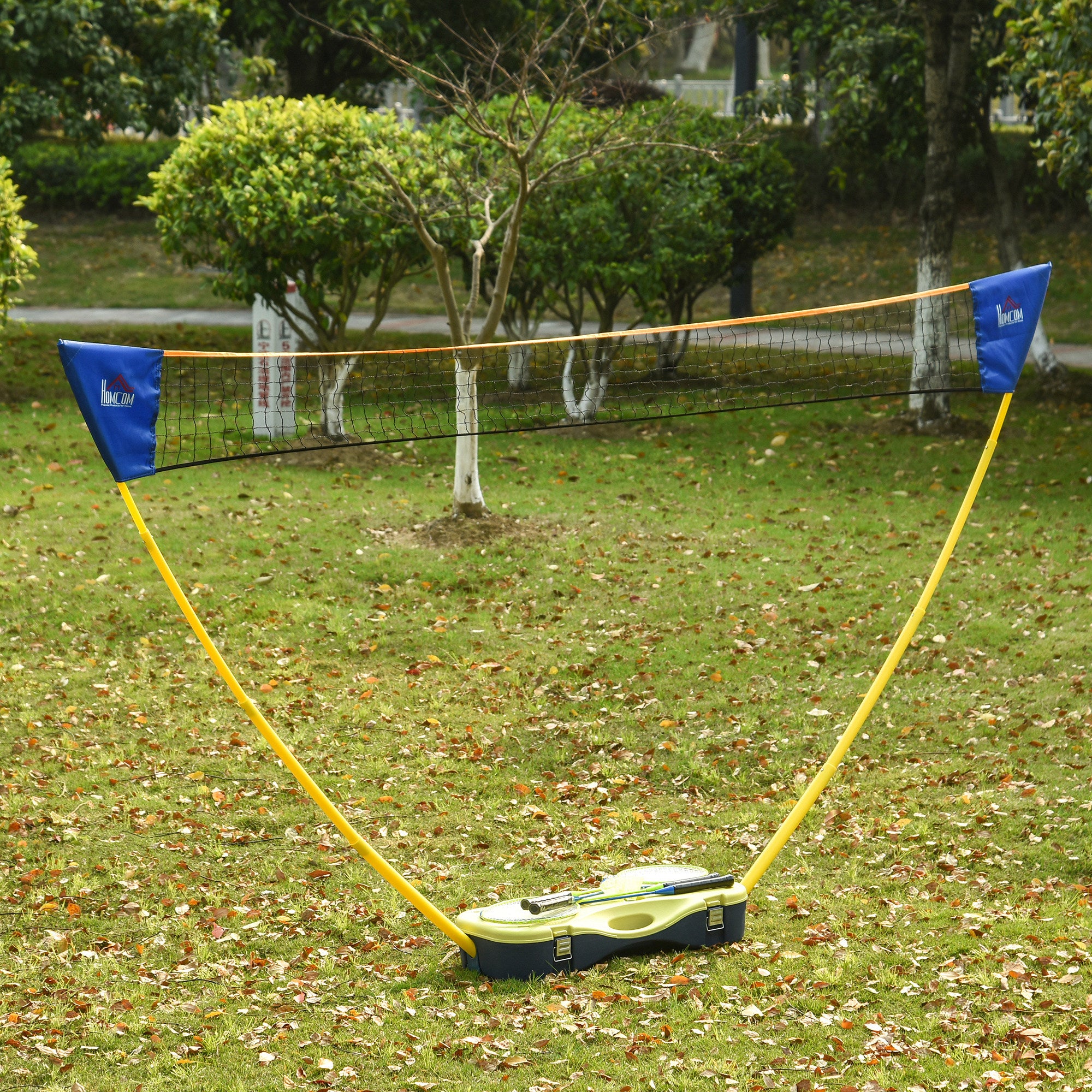 Badminton Net with Stand, Portable for Badminton with 4 Rackets, Yellow and Blue