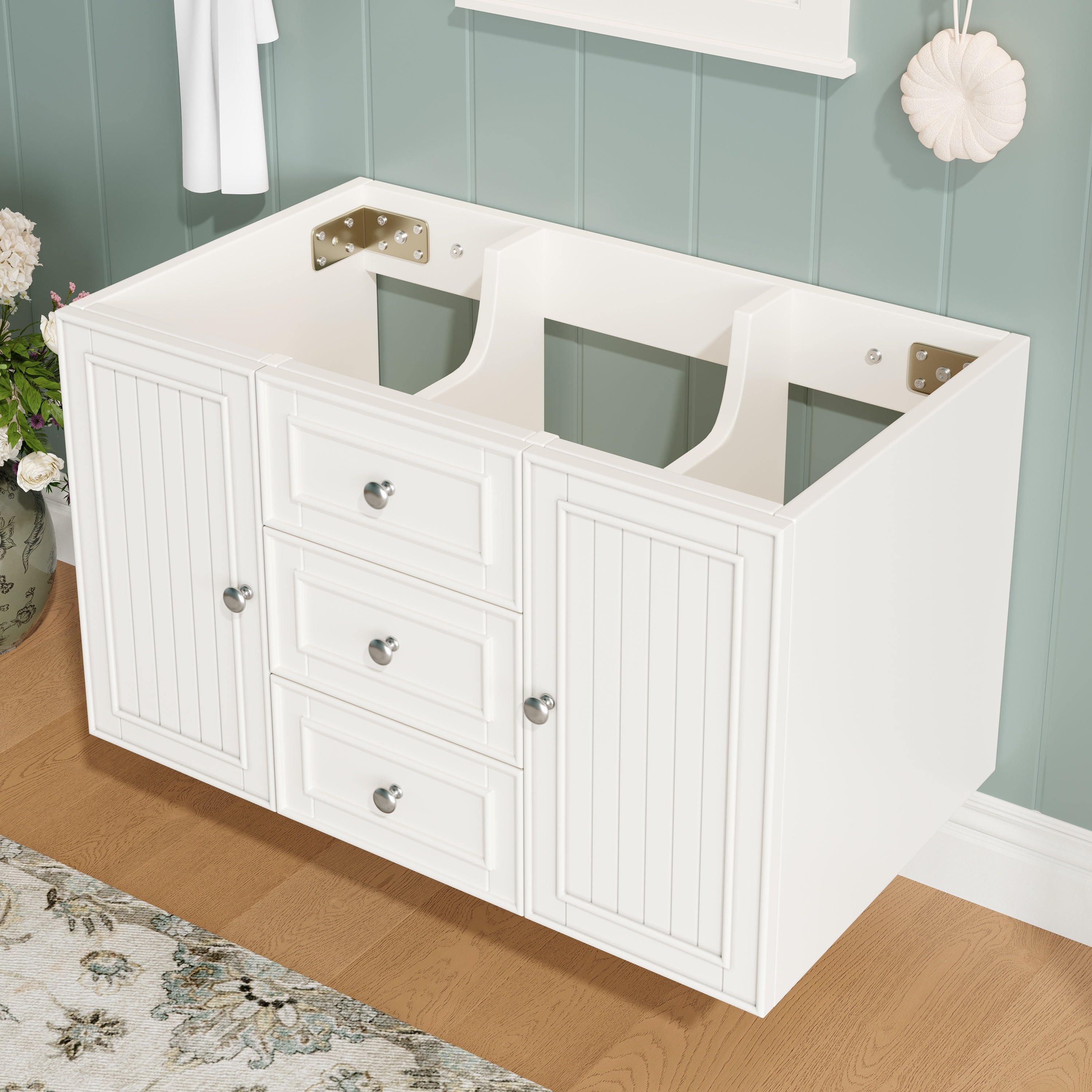Bathroom Vanity Unit Wall-Mounted 3 Drawers Modern Style 78.5x46x46.8cm - White