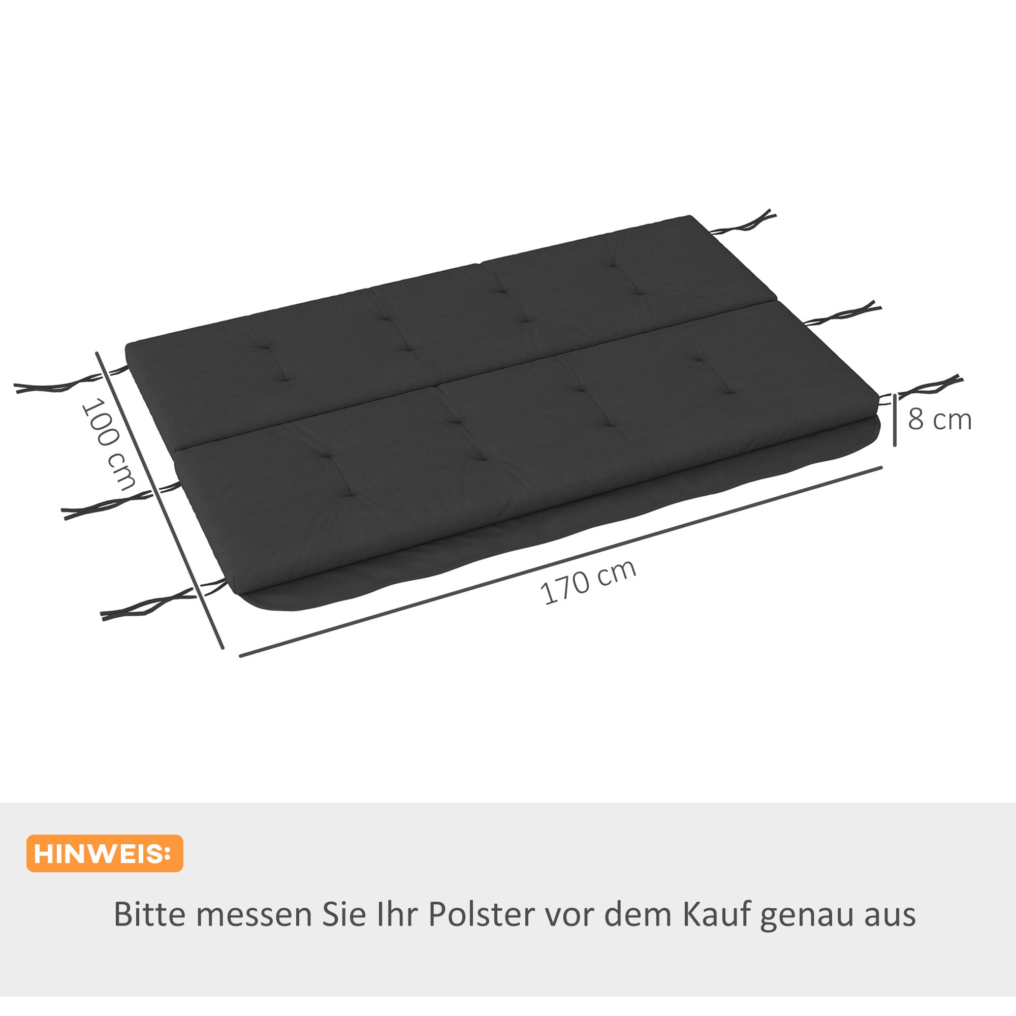 Cushion Set 170cm Hollywood Swing Chair & Back Cushions Weatherproof, Dark Grey