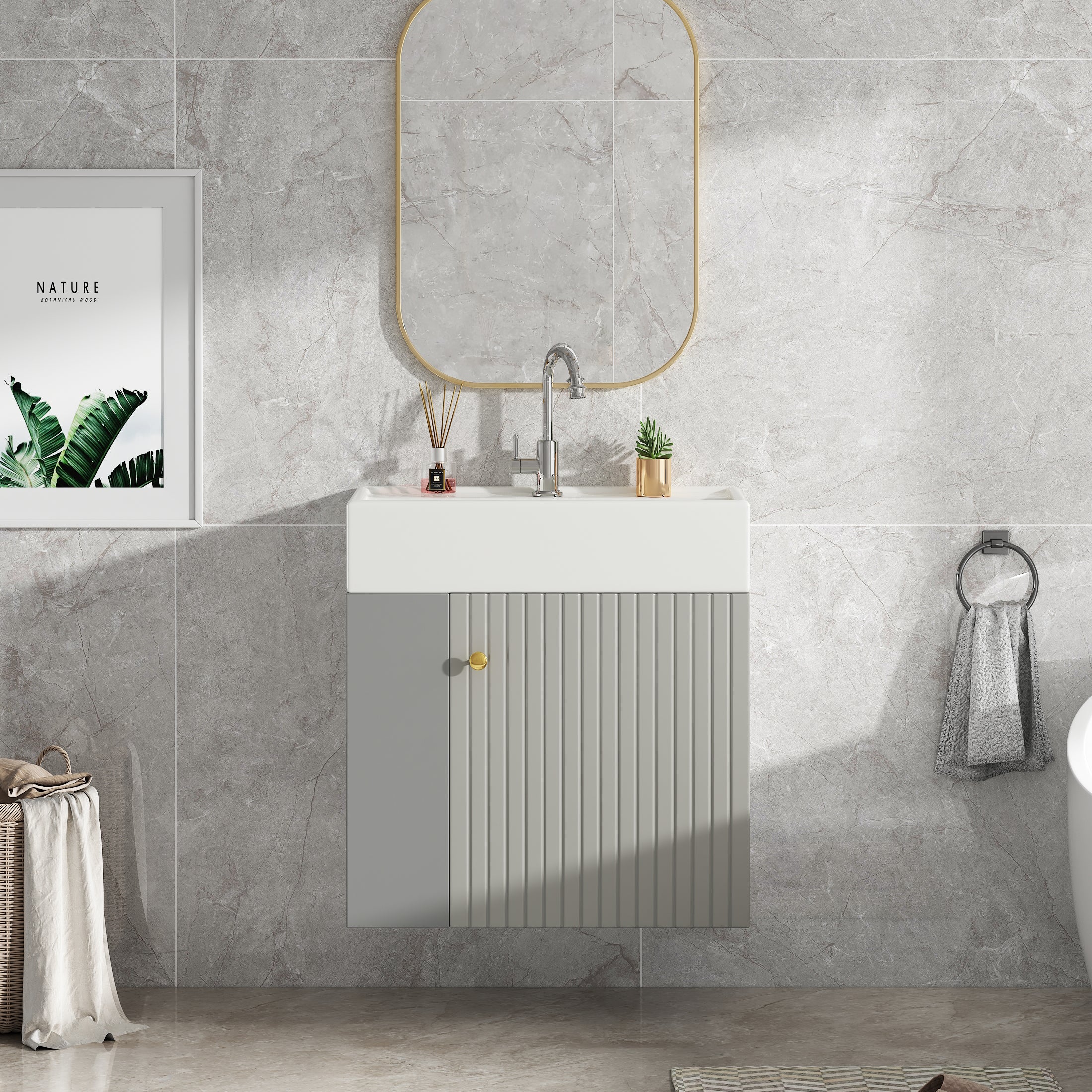 Bathroom Furniture Washbasin with Vanity Unit 55cm, Hanging, Light Grey