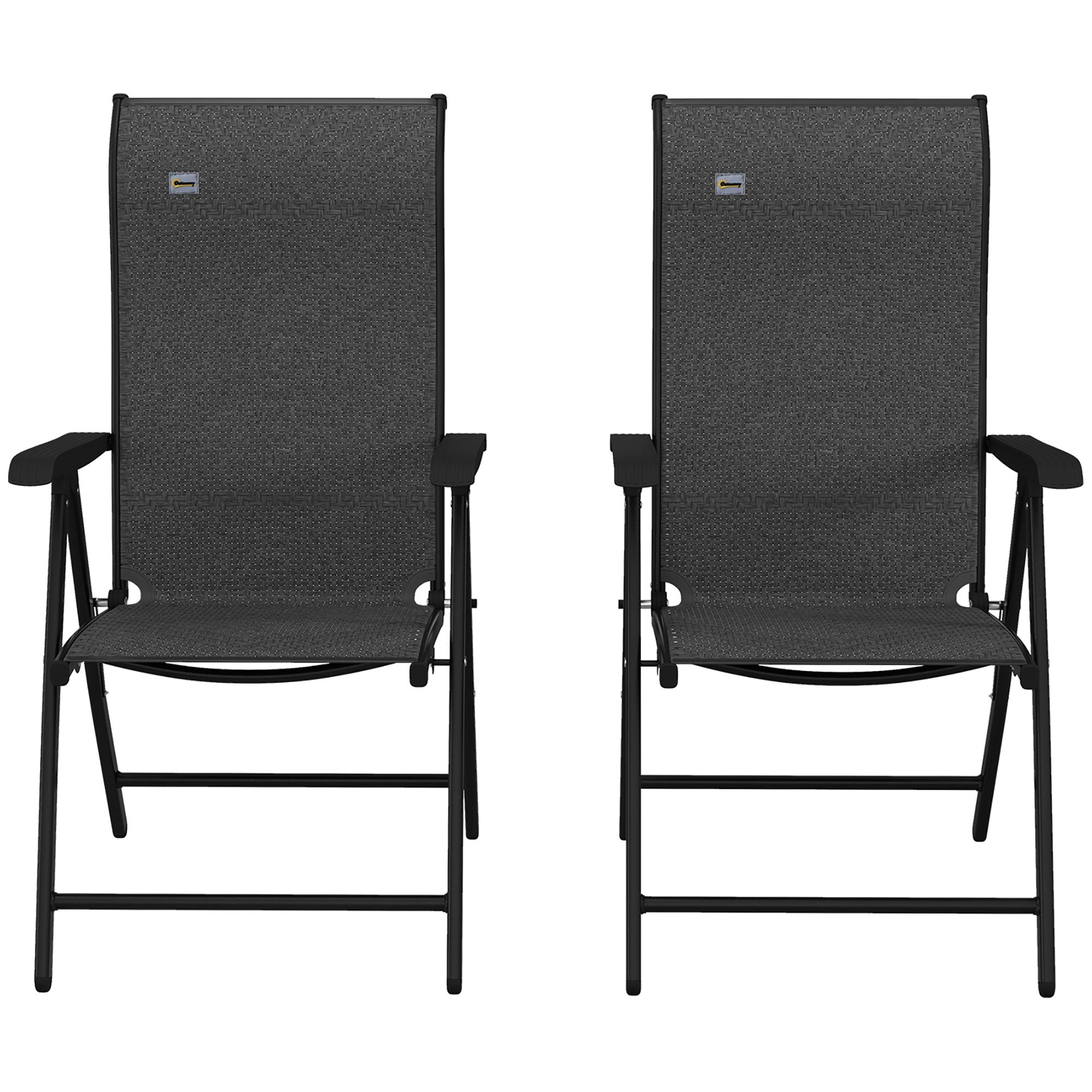 Set of Two Folding Garden Chairs, Seven-Position Adjustable Backs - Grey