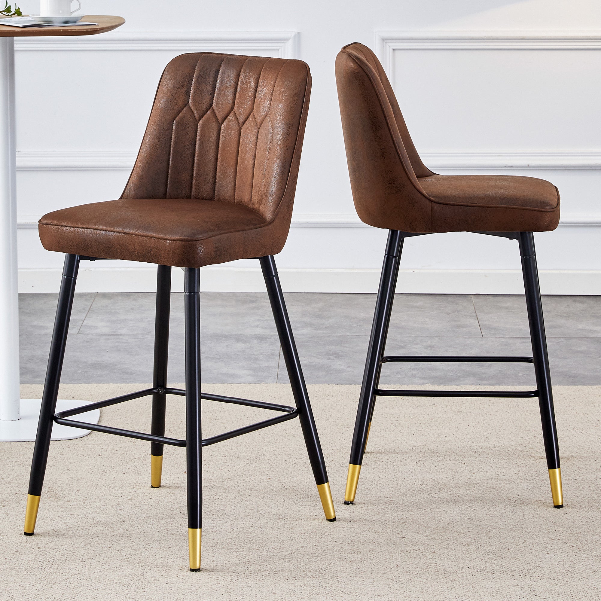 Bar Stools, Set of 2, 100 cm High, Black Metal Frame, Comfortable Footrest, Brown Tech Fabric