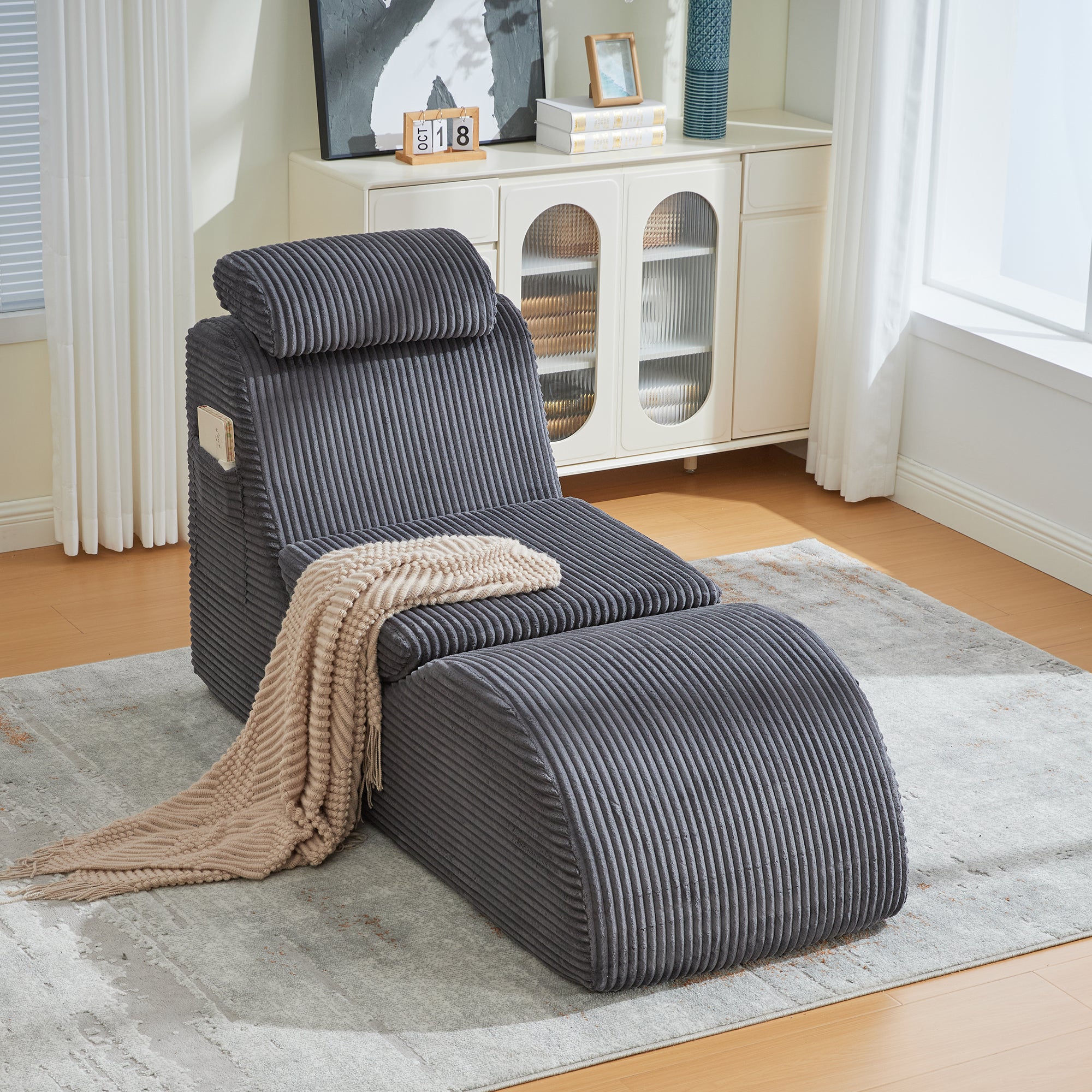 Modern Leisure Chair with Ergonomic Design and Compression Foam, Dark Grey