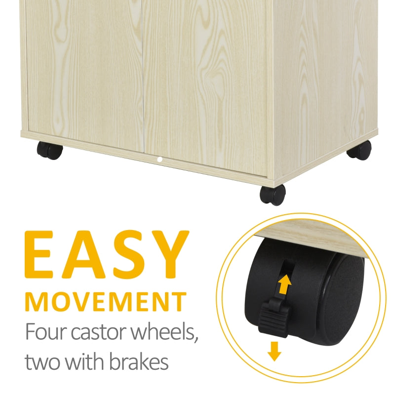 Kitchen Storage Unit, Microwave Stand Trolley Cabinet with Locking Wheels, Oak Tone