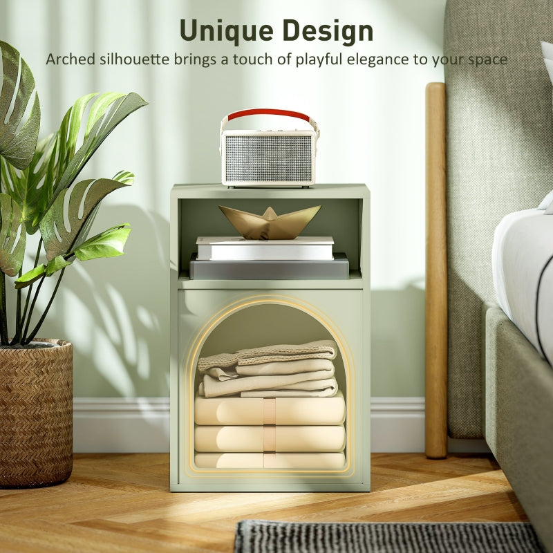 Bedside Table, 2 Open Compartments, Light Green