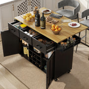Dining Trolley Mobile Removable Worktop Spice Rack Adjustable Storage - Wood Grain Black