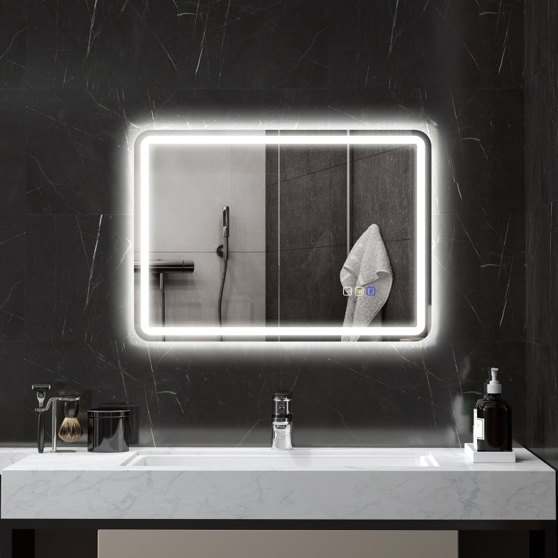 Bathroom Mirror with Lighting, LED, Bluetooth, Anti-Fog, Silver