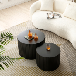 Side Table Set 2-Piece Nesting Wavy Edge 60x40/48x35 - Black Matte
