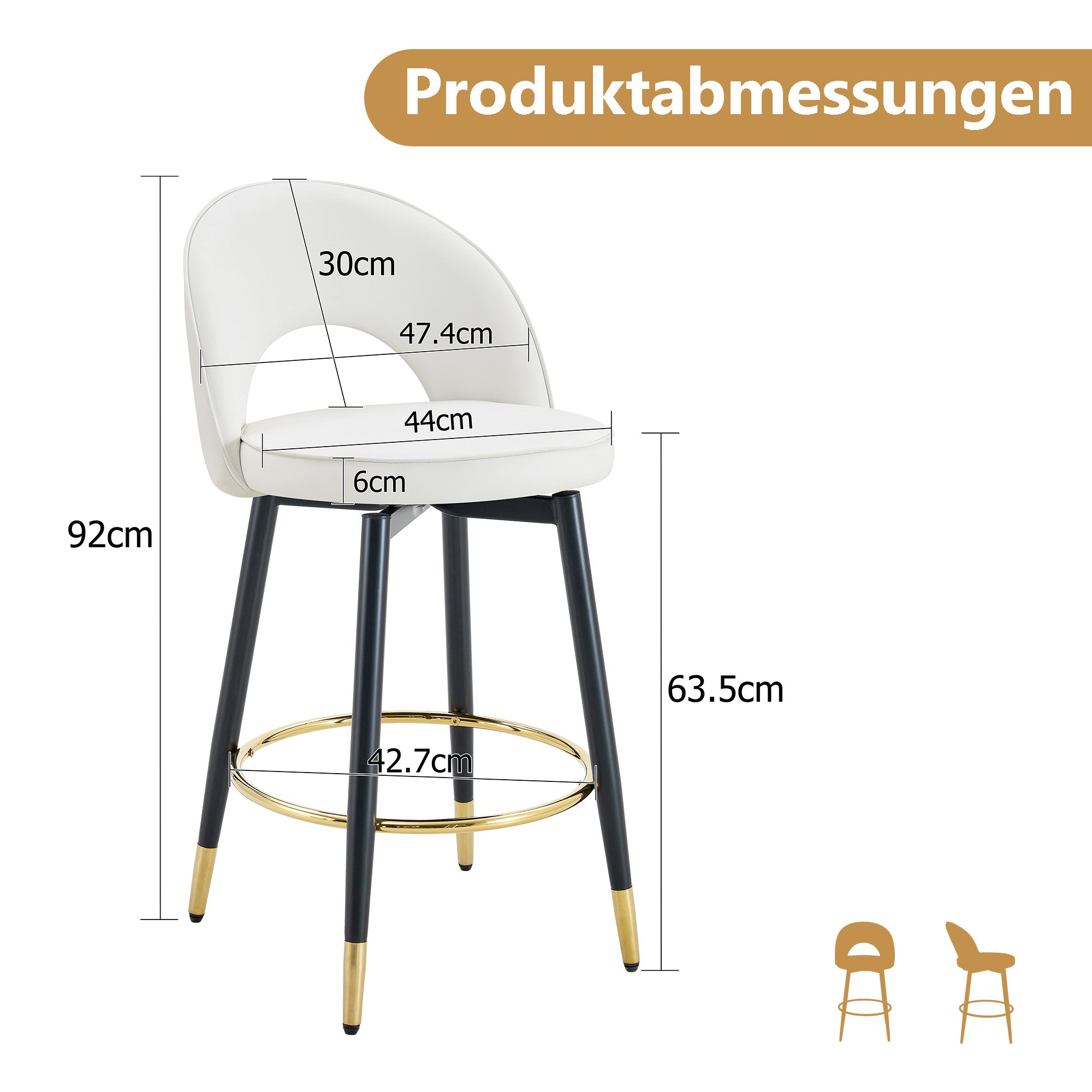 360° Rotating Bar Stool, Modern Upholstered, White PU