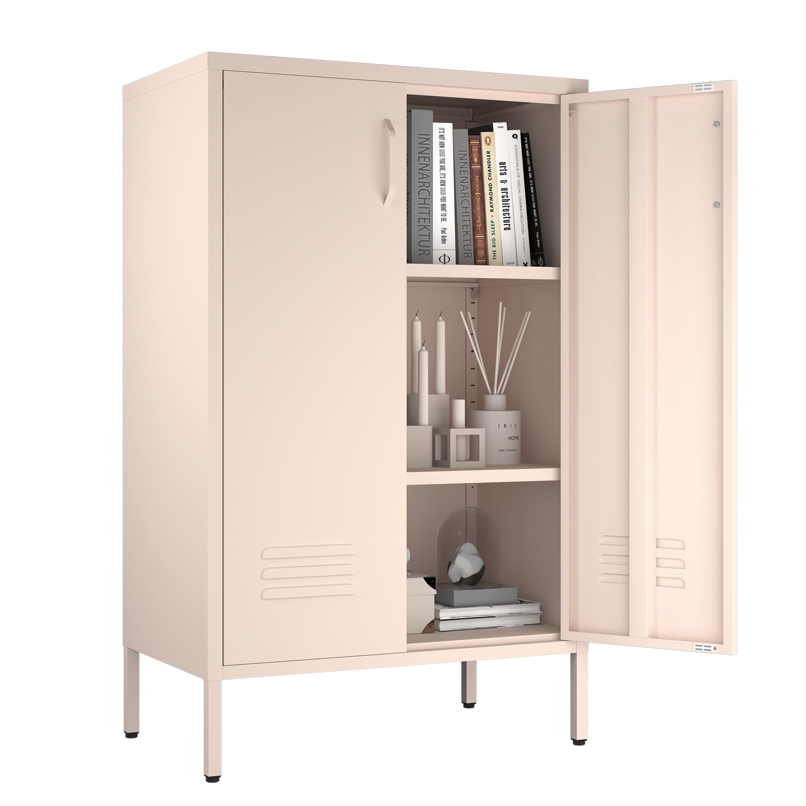 2 Door Metal Storage Cabinet with 2 Adjustable Shelves, Pink