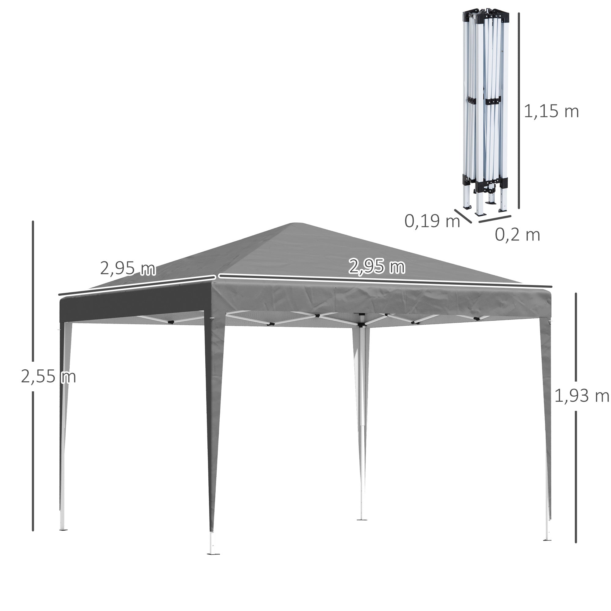 3x3m Pop Up Gazebo with Sides, Waterproof, Carry Bag, Height Adjustable, Grey
