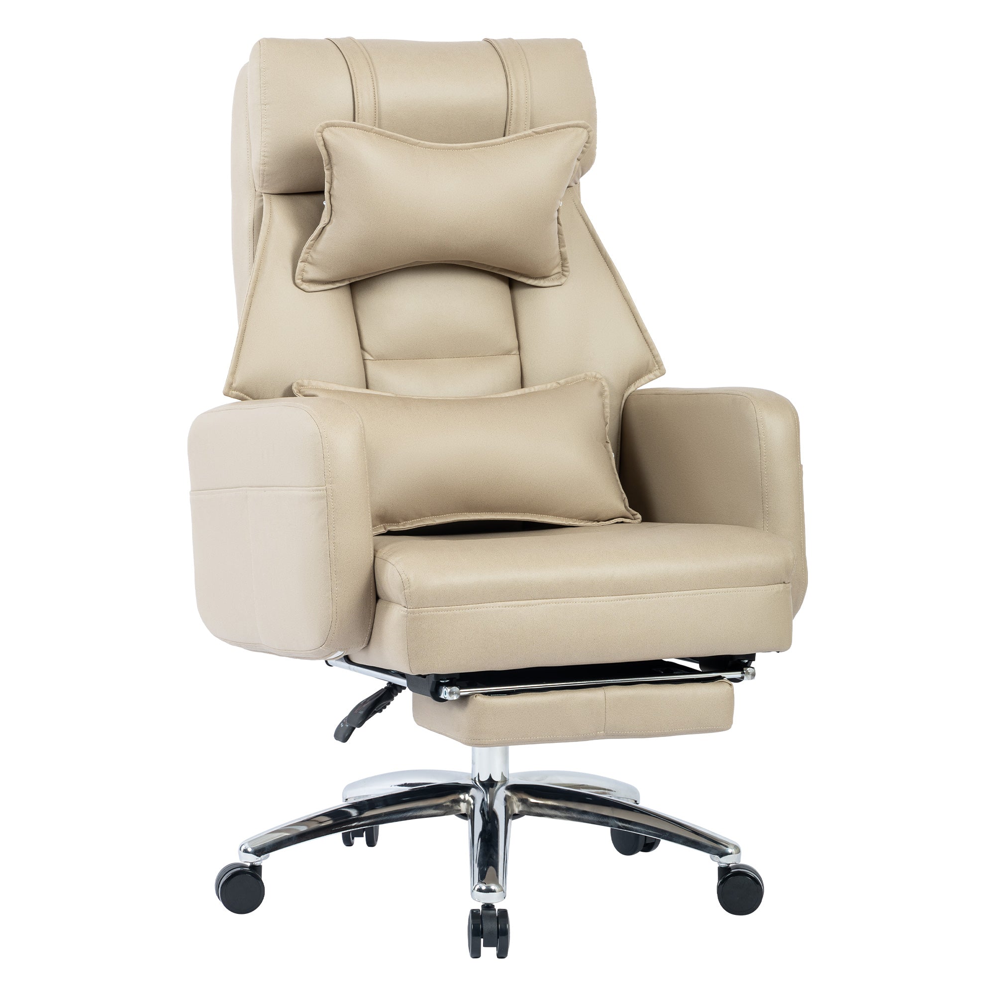 Swivel Office Chair Ergonomic High Back Lumbar Support Headrest 155° Reclining Technology Leather Beige