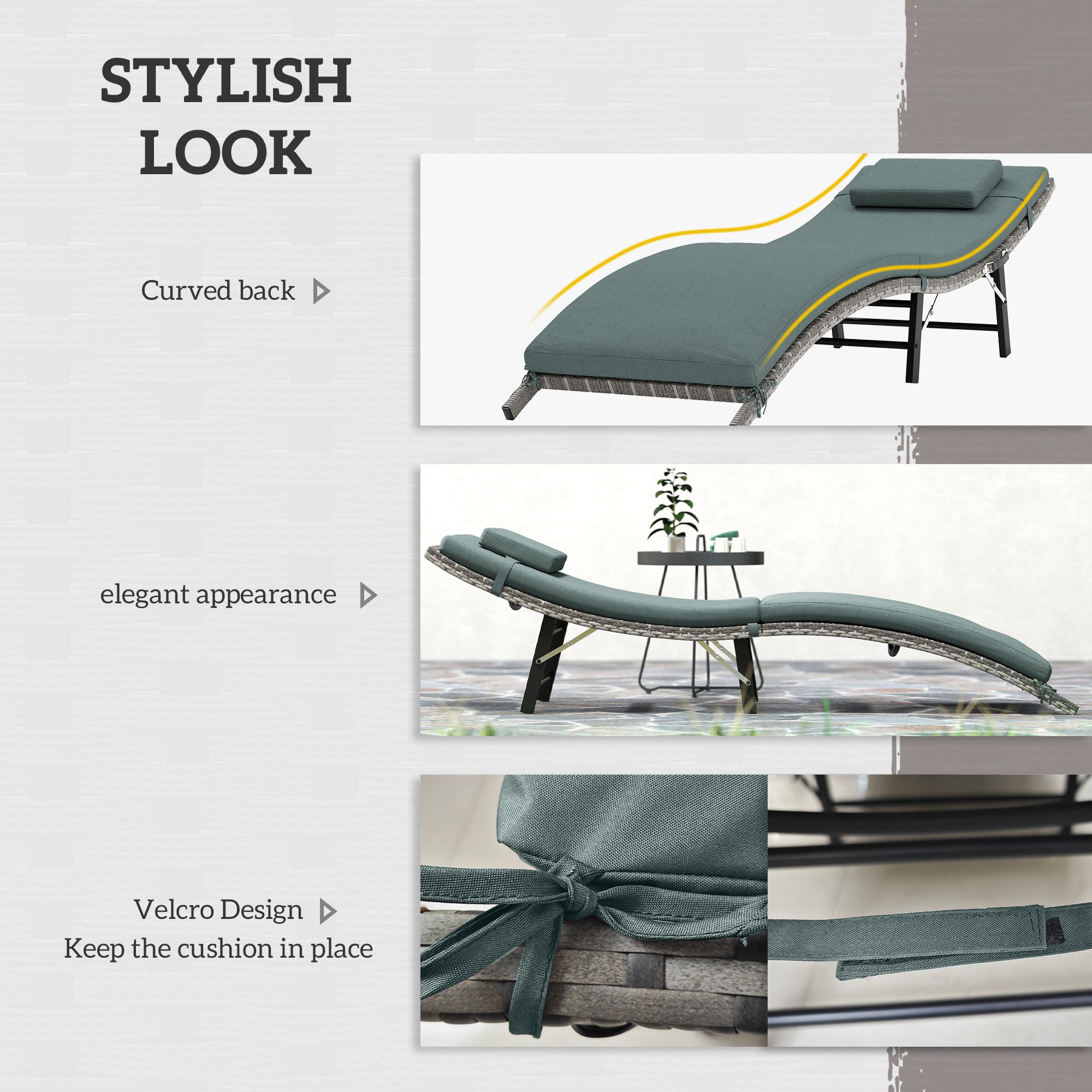 Rattan Sun Lounger Folding Outdoor Chair with Cushion, Mixed Grey