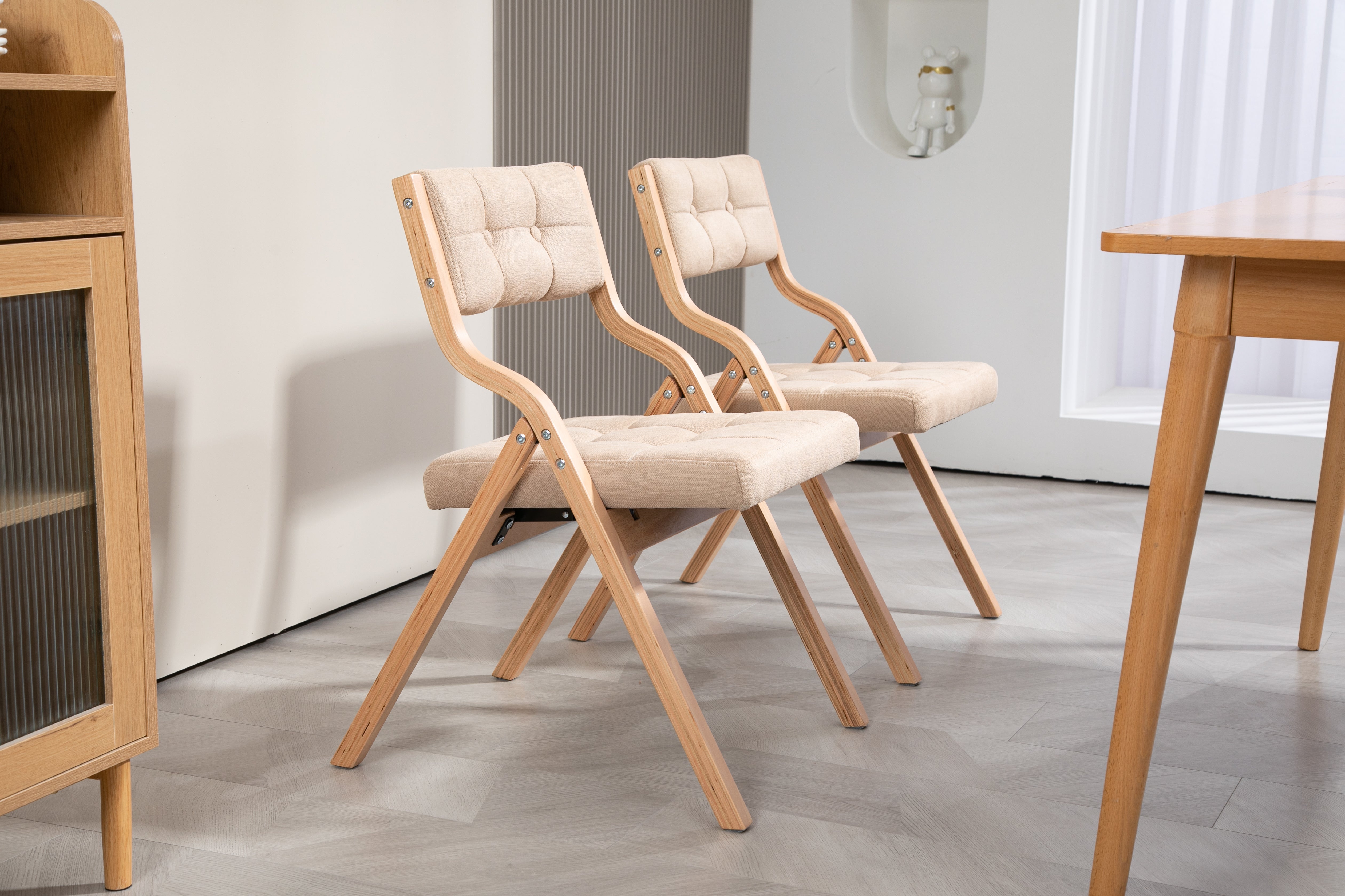 HOMEFUN Folding Chairs with Cushion, Wooden Padded 2 Pack, Khaki