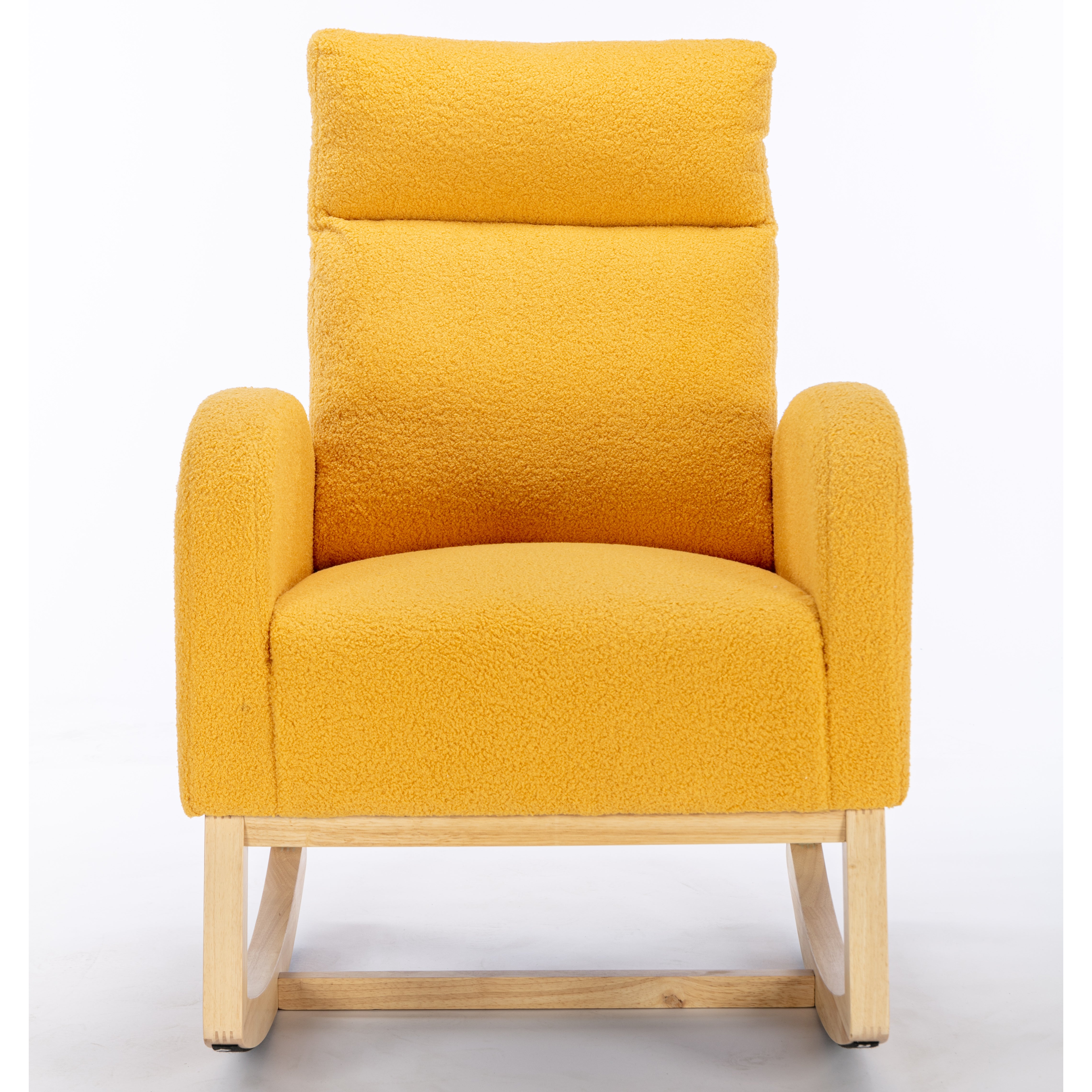 Rocking Chair, Mid-century Modern Upholstered with Padded Seat, Yellow