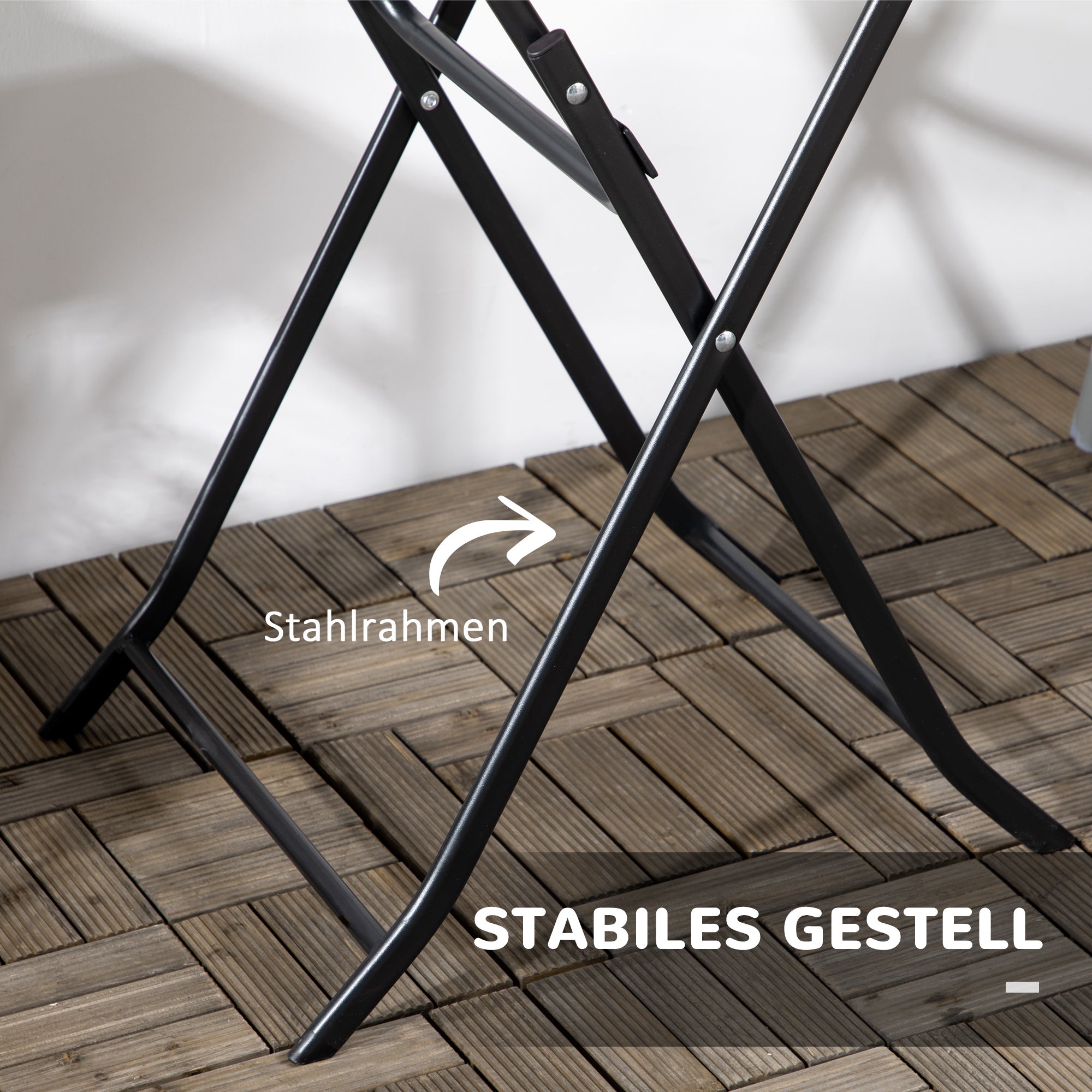 Round Folding Table, Ø60cm Garden Dining, Dark Grey Wood Look