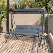 Hollywood Swing 3-Seater with Adjustable Sunshade, Tea Table, Steel Polyester Grey/Black