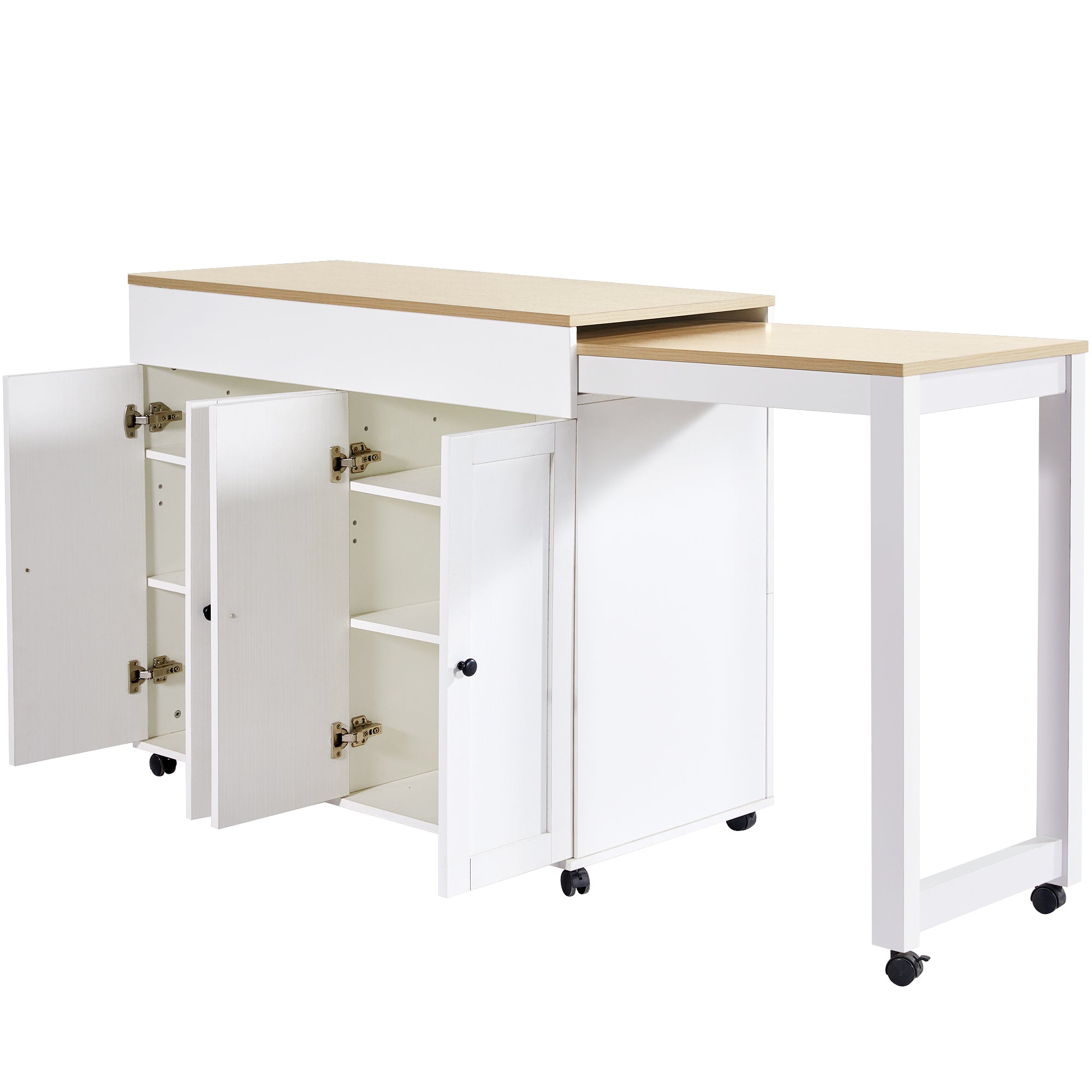 Extendable Bar Table Dining Table with Storage 6 Shelves - White
