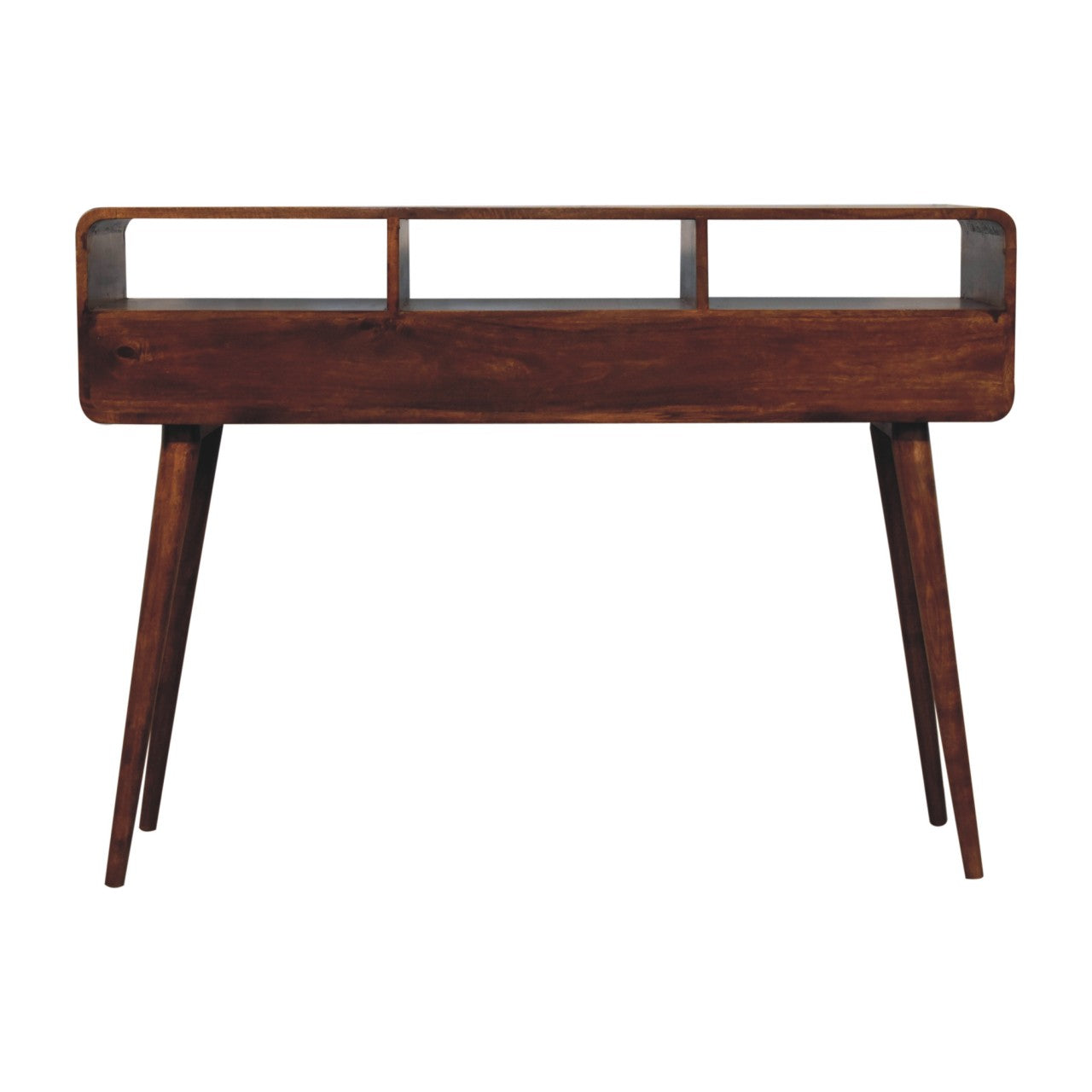 Triple Curved Console Table, Chestnut Wood