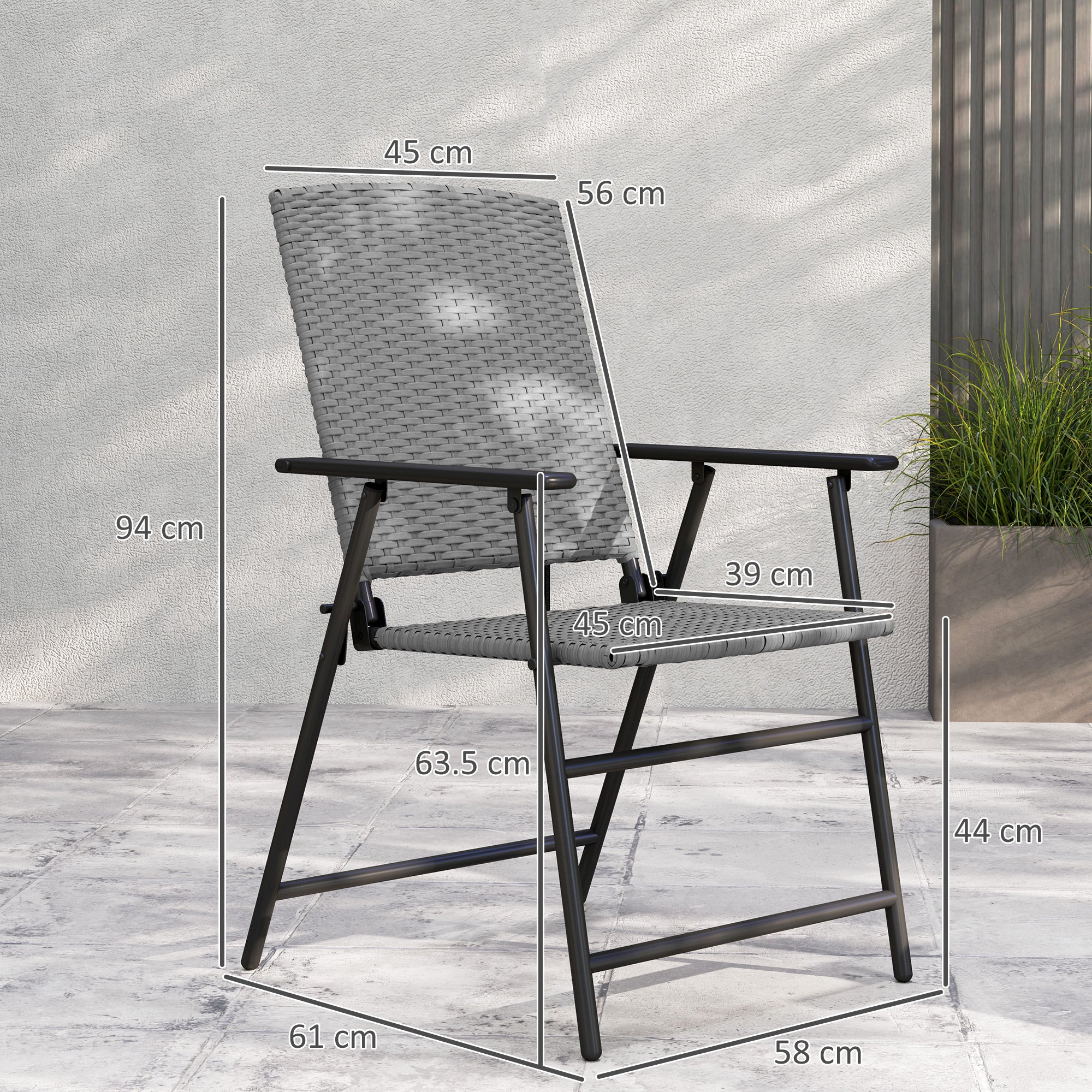 Set of Two Folding Chairs Rattan Seat Grey