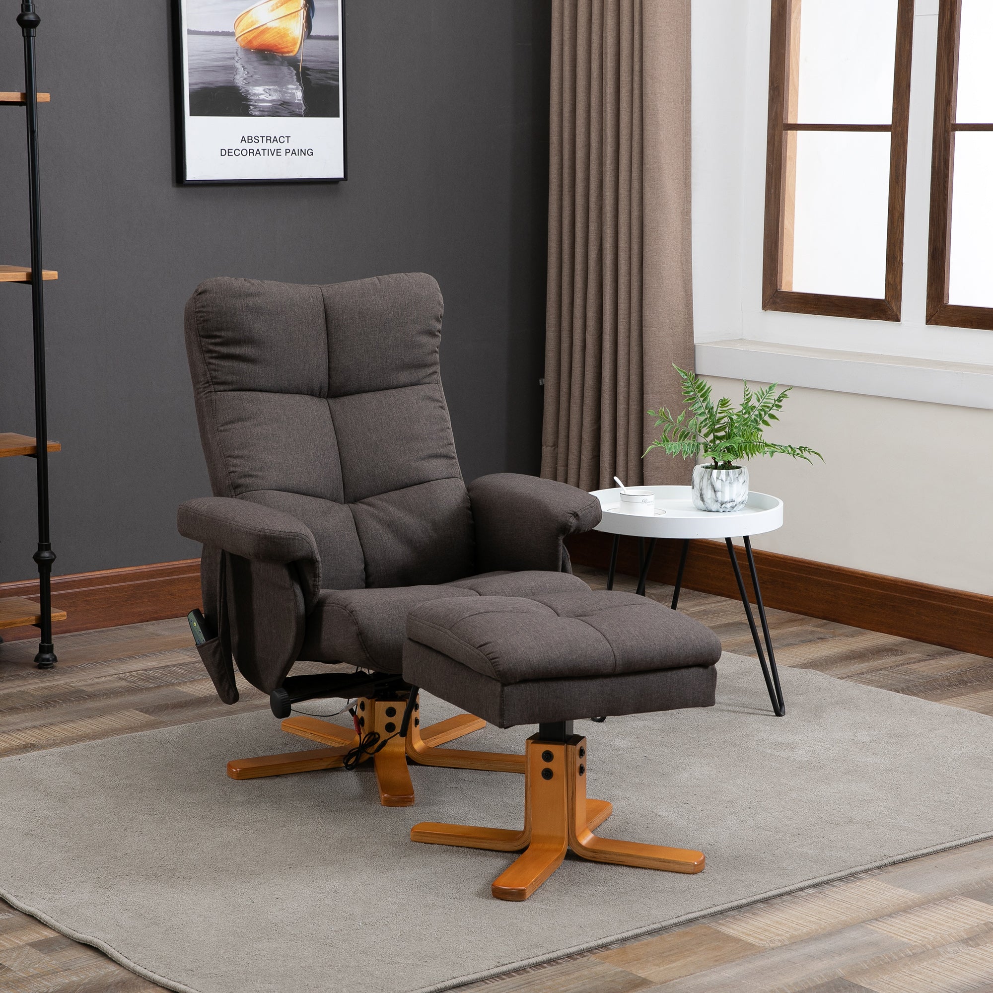 Reclining Massage Chair Footstool Storage 145° Recline, Brown Polyester