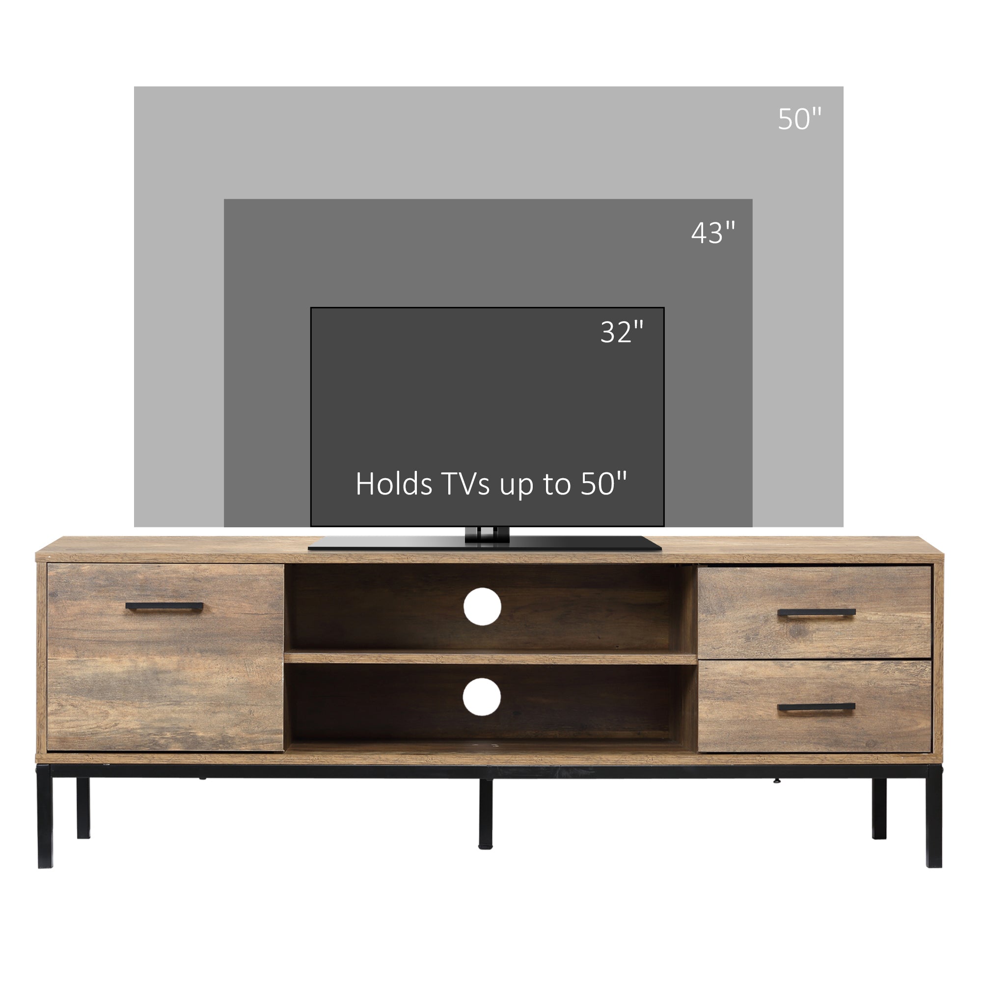 TV Stand Cabinet, Light Industrial-Style Multi-Storage for up to 50" Screen - Brown/Black
