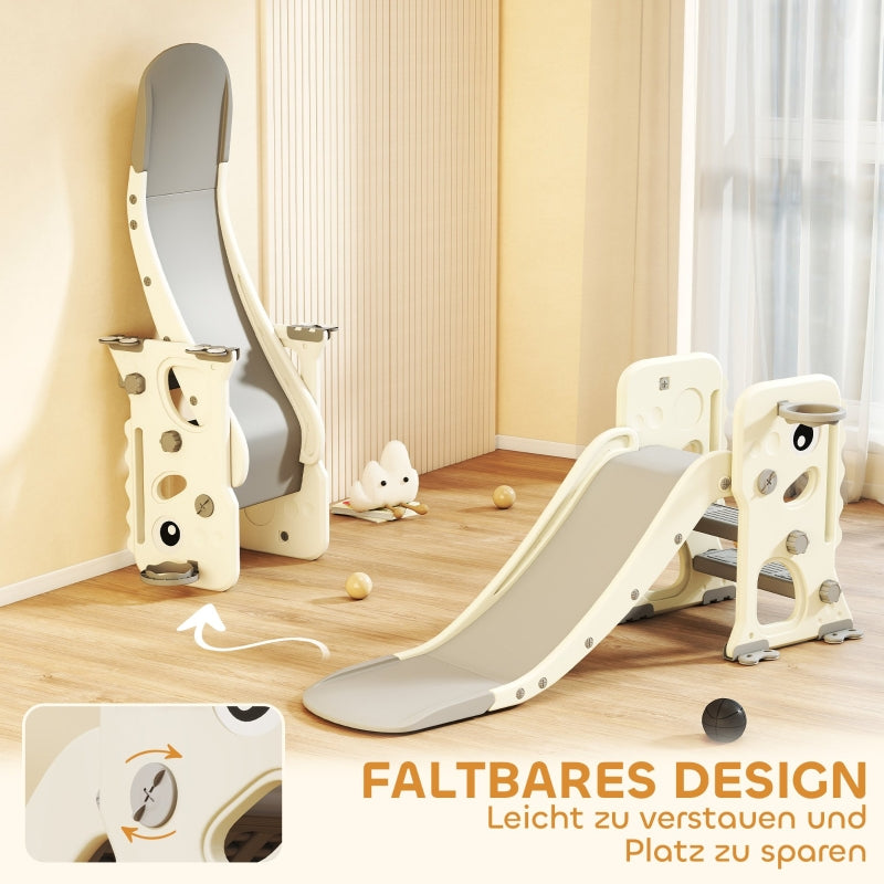 AIYAPLAY 3-in-1 Kids Slide with Climbing Frame, Basketball Hoop and Ball, Foldable Indoor Toddler Slide