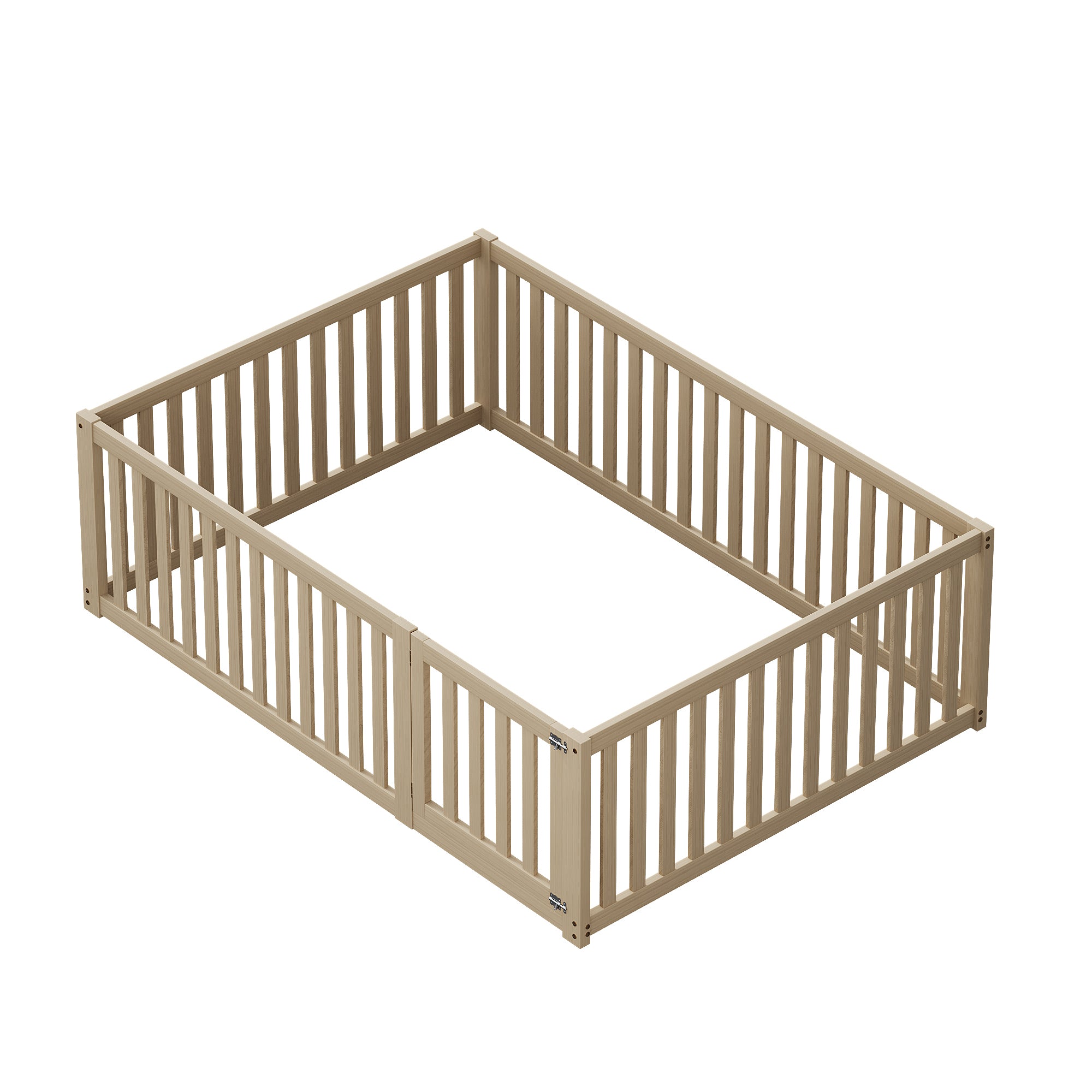 Children's bed 140x200 wooden floor bed frame with fence and door, wood color