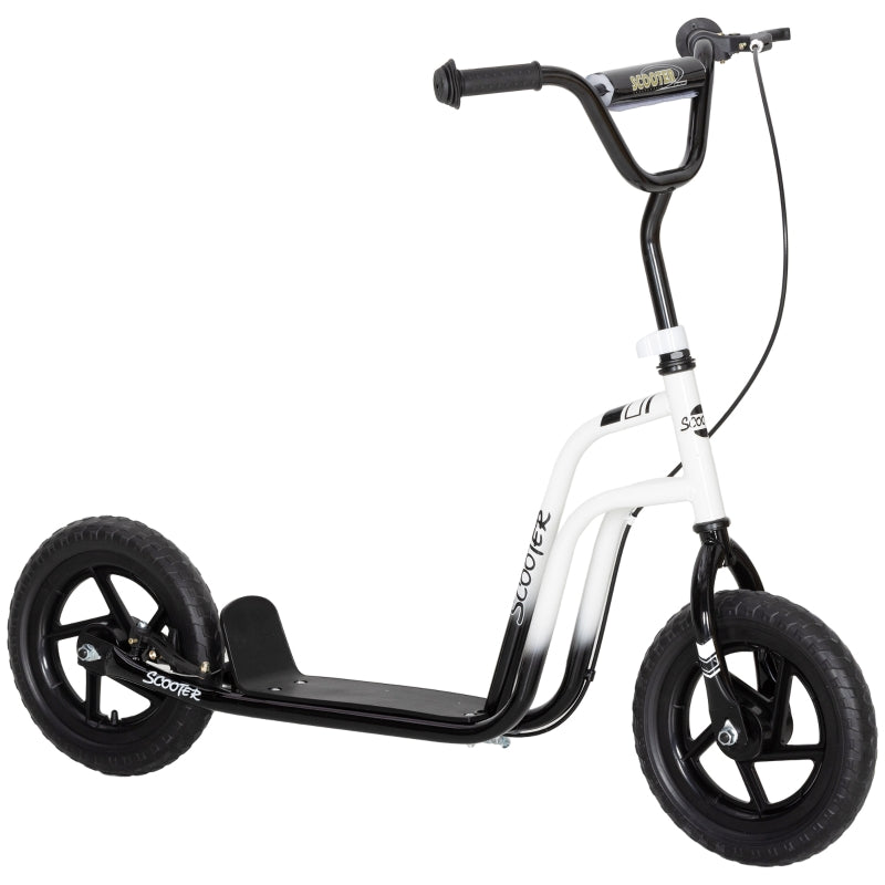 Children's Scooter with Large Wheels, Kickstand and Handbrake, White