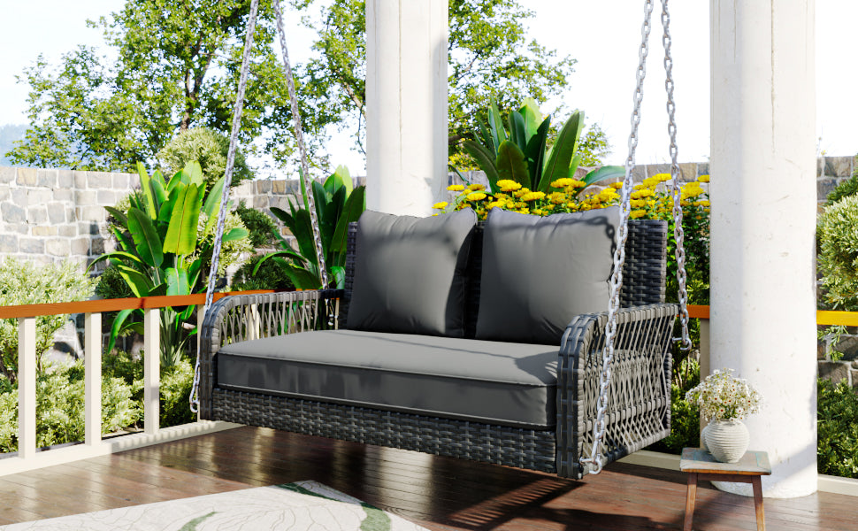 Hollywood Swing 2-Seater Outdoor Garden Set Grey Rattan