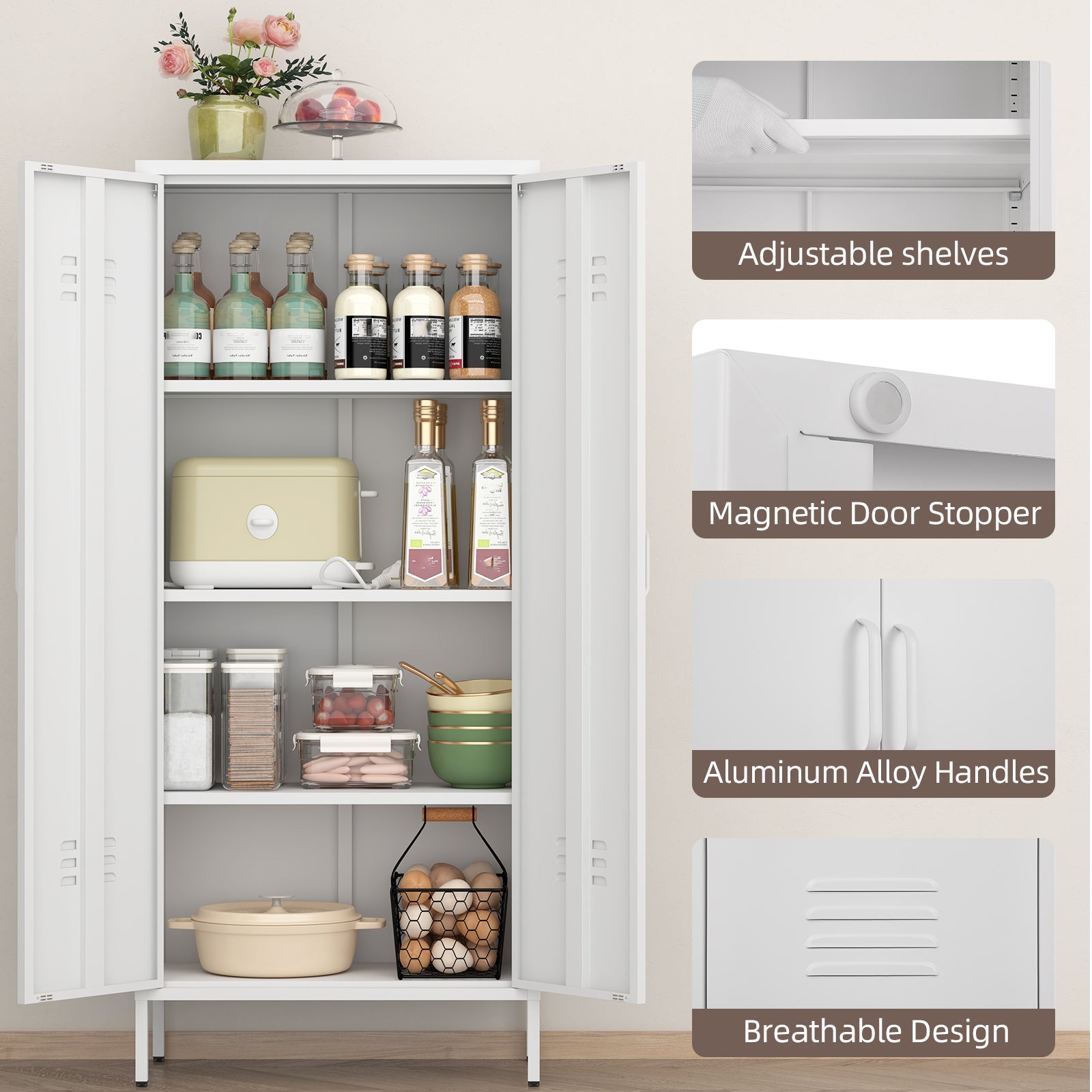 Metal Storage Cabinet 2 Door with Shelves - White