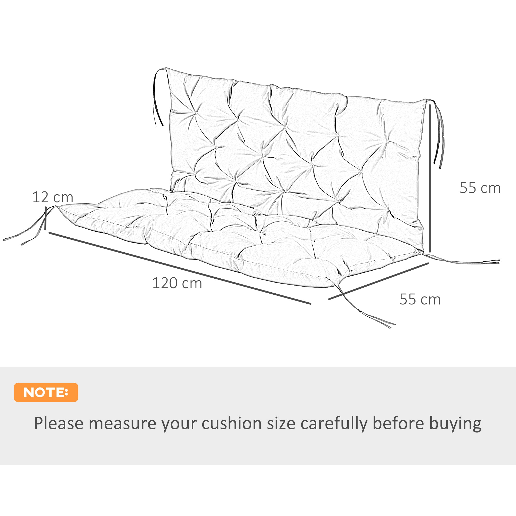 Garden Bench Cushion 2 Seater Swing Chair Seat Pad 110 x 120 cm Dark Grey