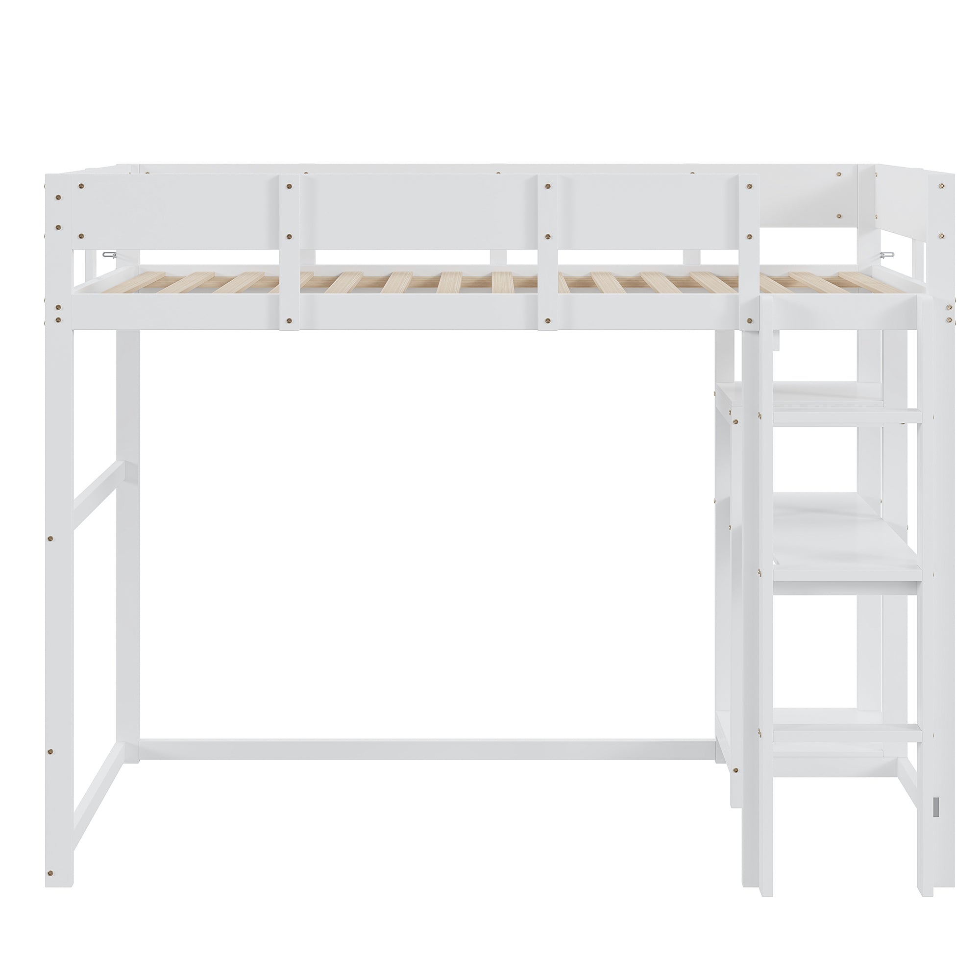 Loft Bed 90x200cm Storage Slatted Base - White Pine Wood