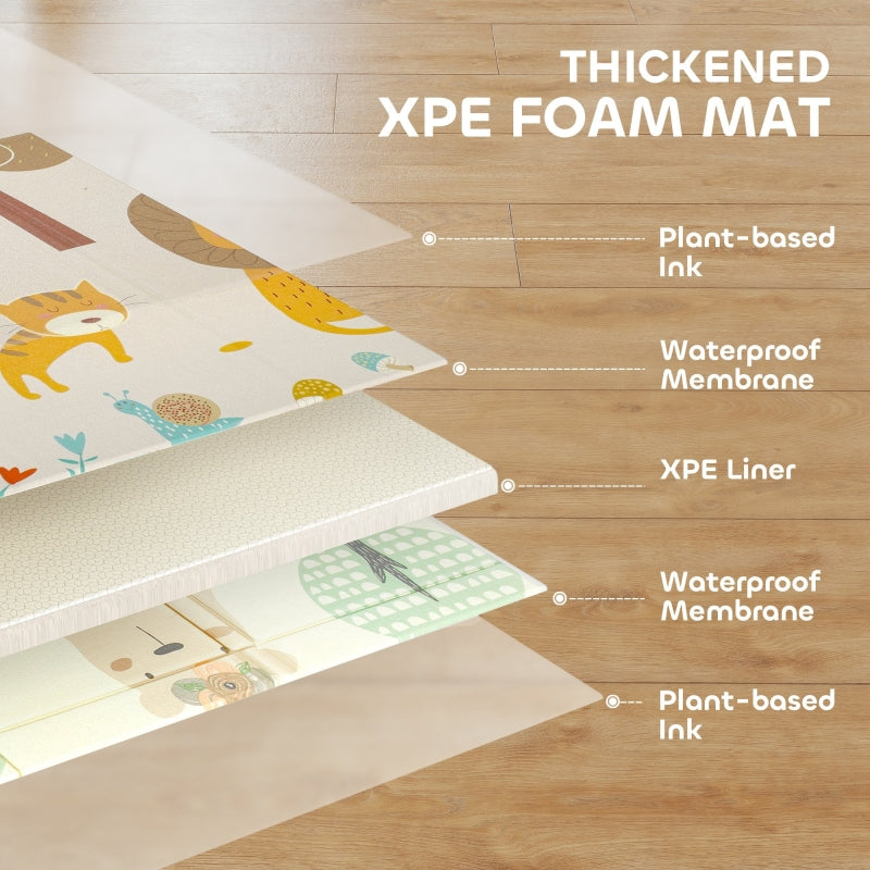Baby Play Mat, Double Sided Foldable Reversible Waterproof Crawling Mat, Animal Print