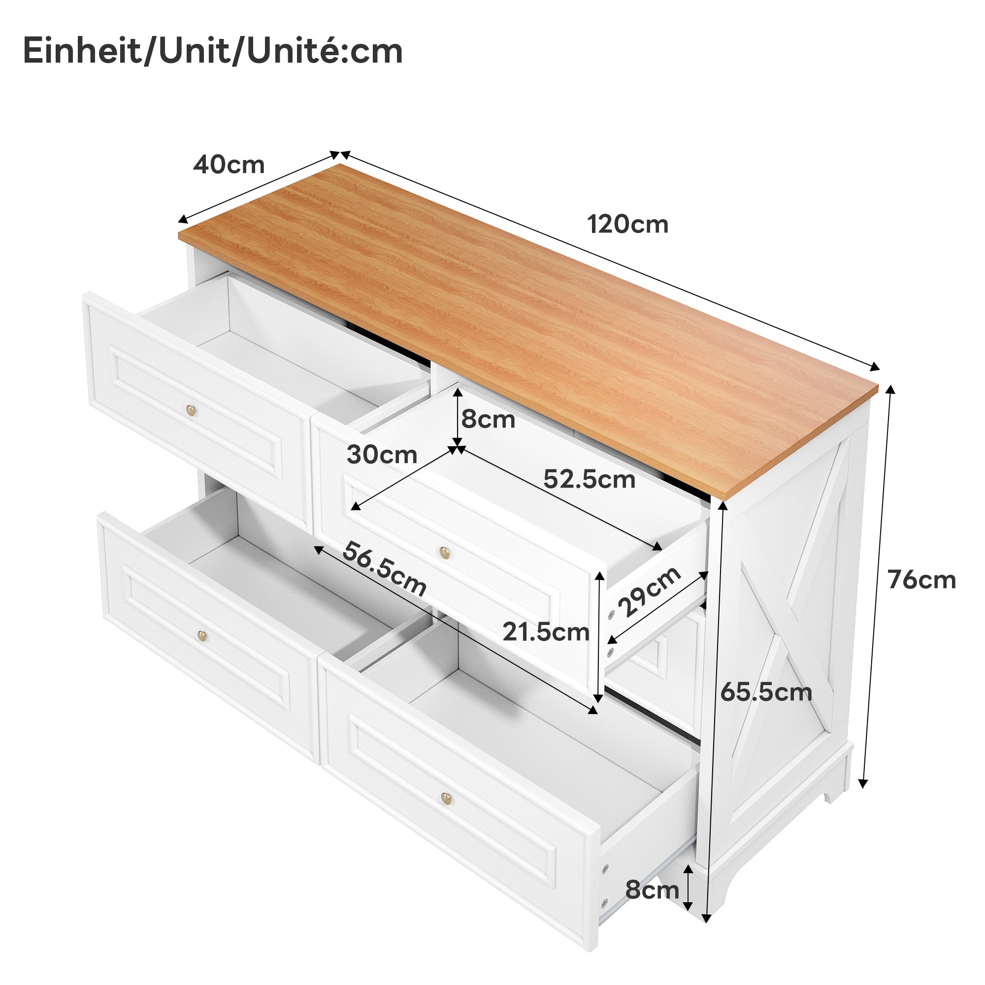Sideboard Modern 6 Drawers Minimalist 120x40x76 cm