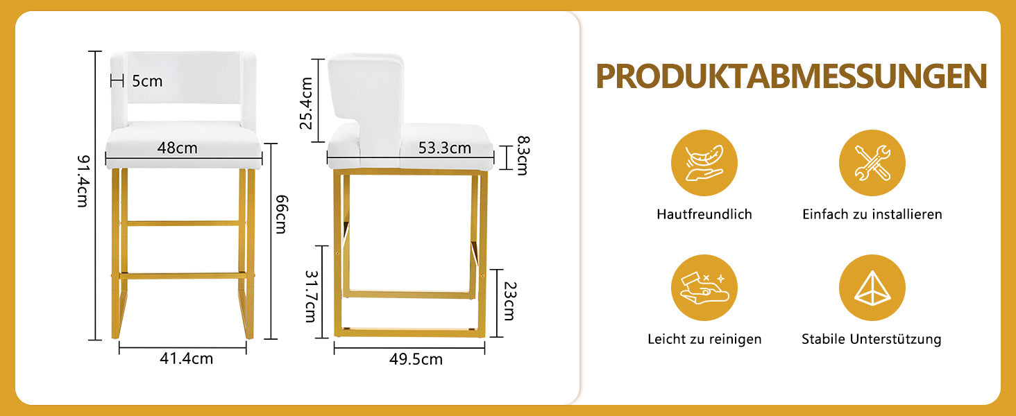 Bar Stools, Nordic Style Modern Square Design Gold Metal Legs, Multi-Color