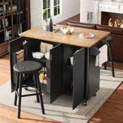 Kitchen Island Extendable 130cm Trolley 3 Doors Spice Rack - White/Black