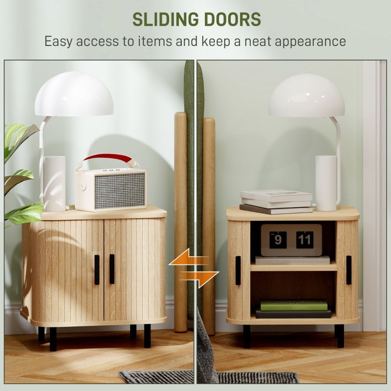 Bedside Table with Roller Shutter Doors and Metal Legs, Oak Tone