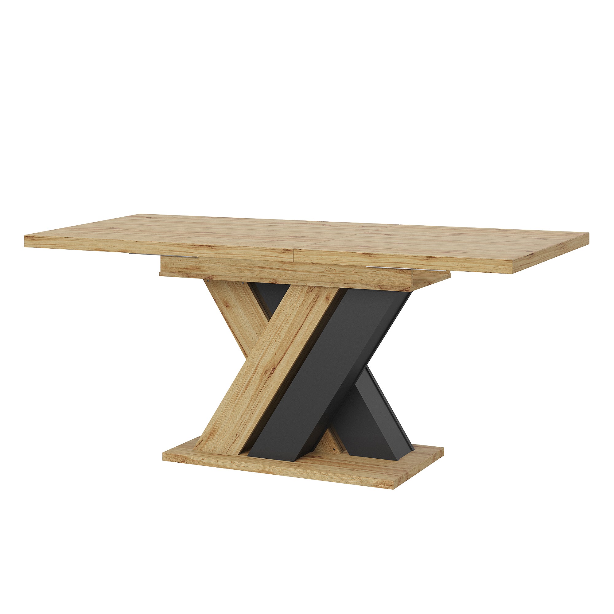 Telescopic Dining Table 119-158.5x80cm Extendable X-Legs - Wood Color