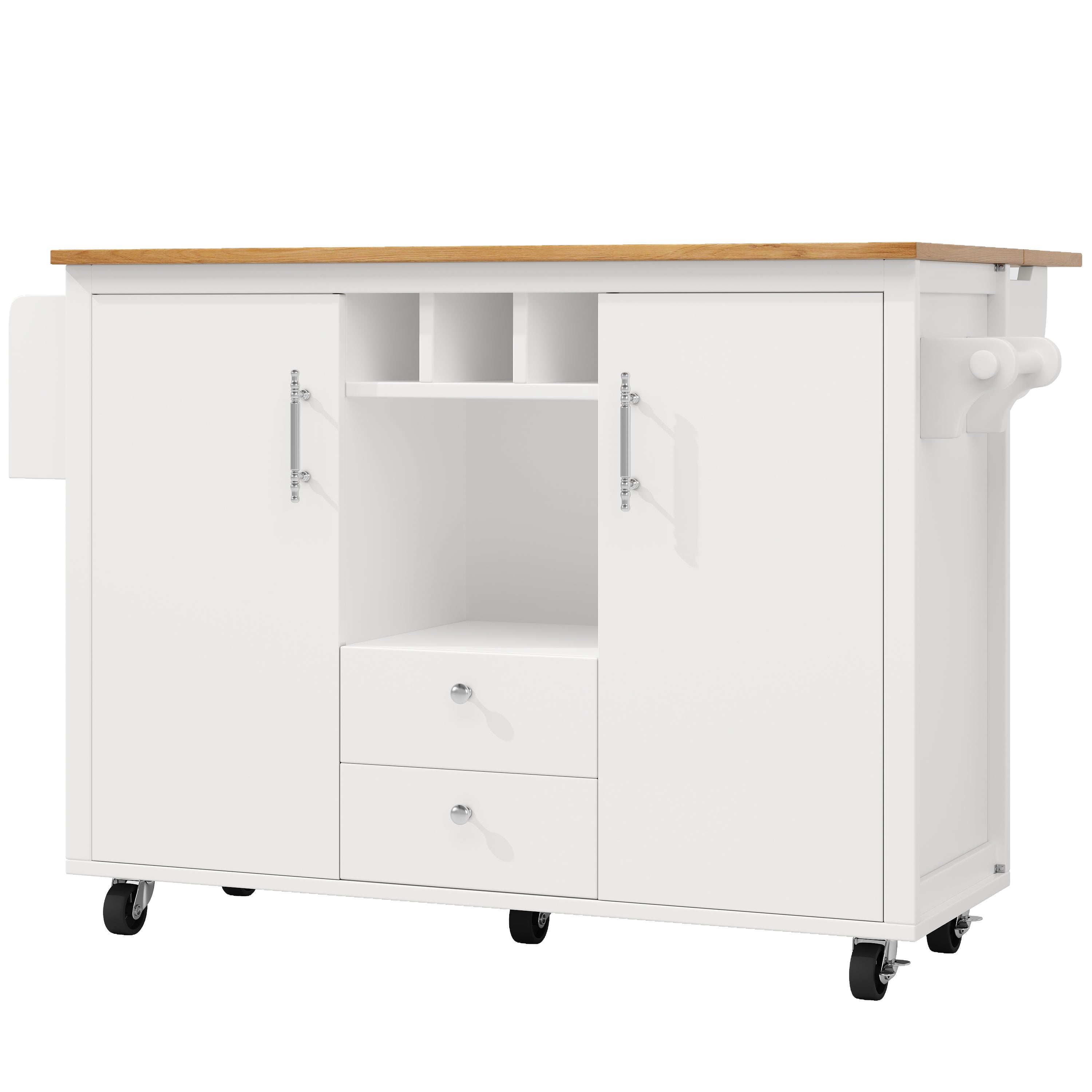 Kitchen Island Trolley with Fold-Down Worktop Storage & Adjustable Shelves - White/Black