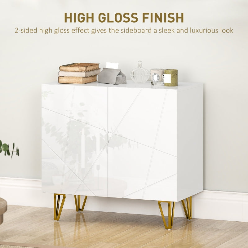Modern Luxe Sideboard, High Gloss with Hairpin Legs - White