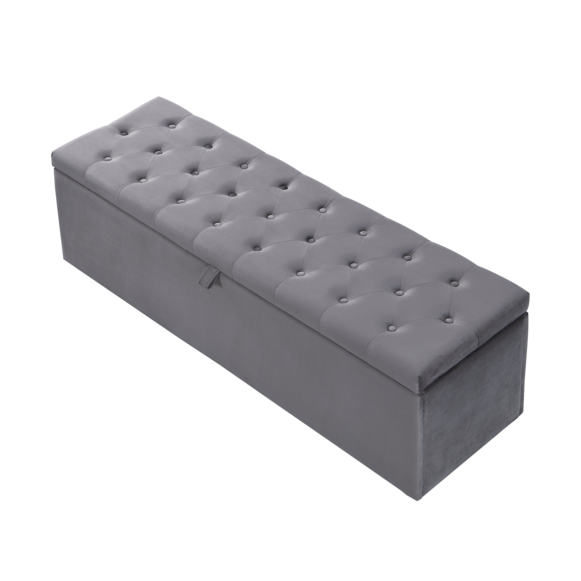 Velvet Upholstered Bench with Storage Space, Grey