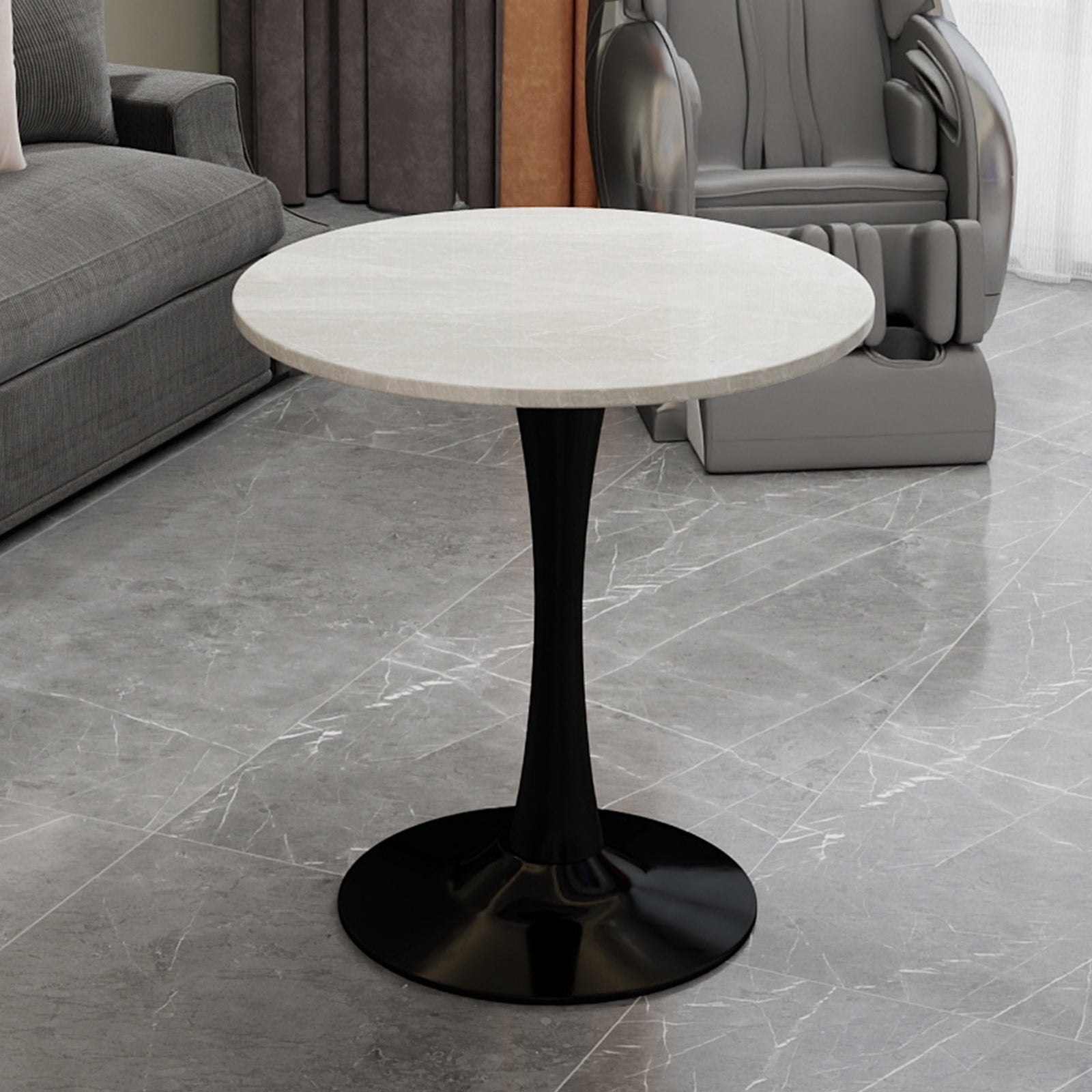 Coffee Table Round Marble Top Mid-Century Modern 27.6-inch - Black