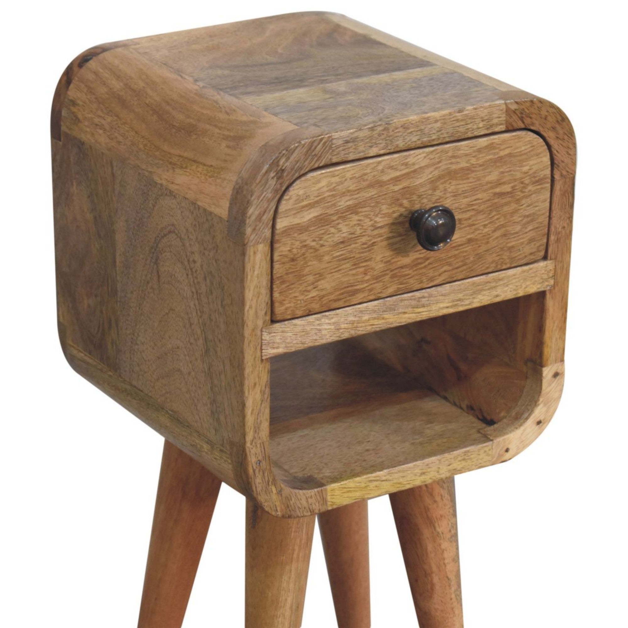 Solid Wood Extra Mini Bedside with 1 Drawer and Open Slot, Brown